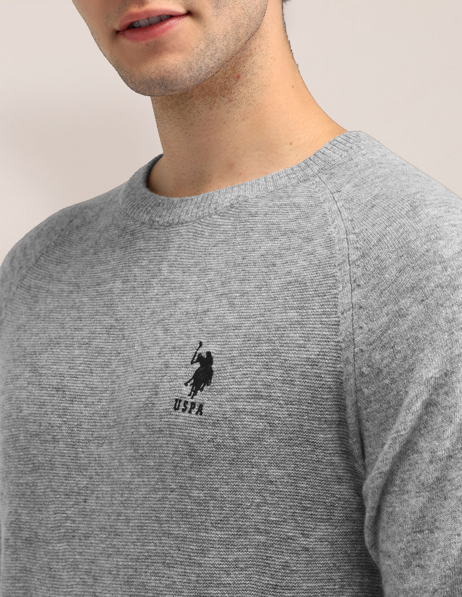 Textured Regular Fit Sweater Light Grey - U.S. Polo Assn. India | Large