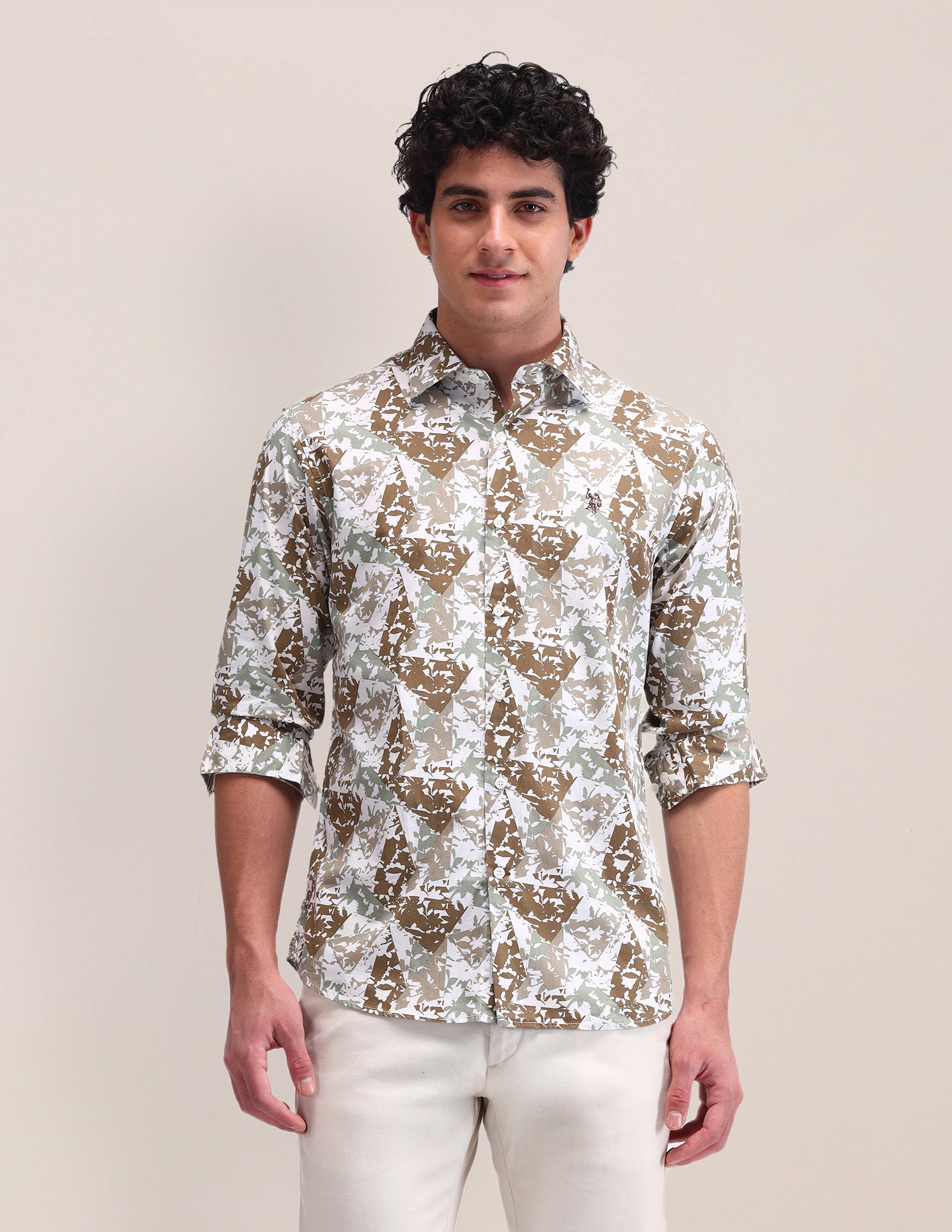 Abstract Pattern Poplin Shirt Brown - U.S. Polo Assn. India | Large