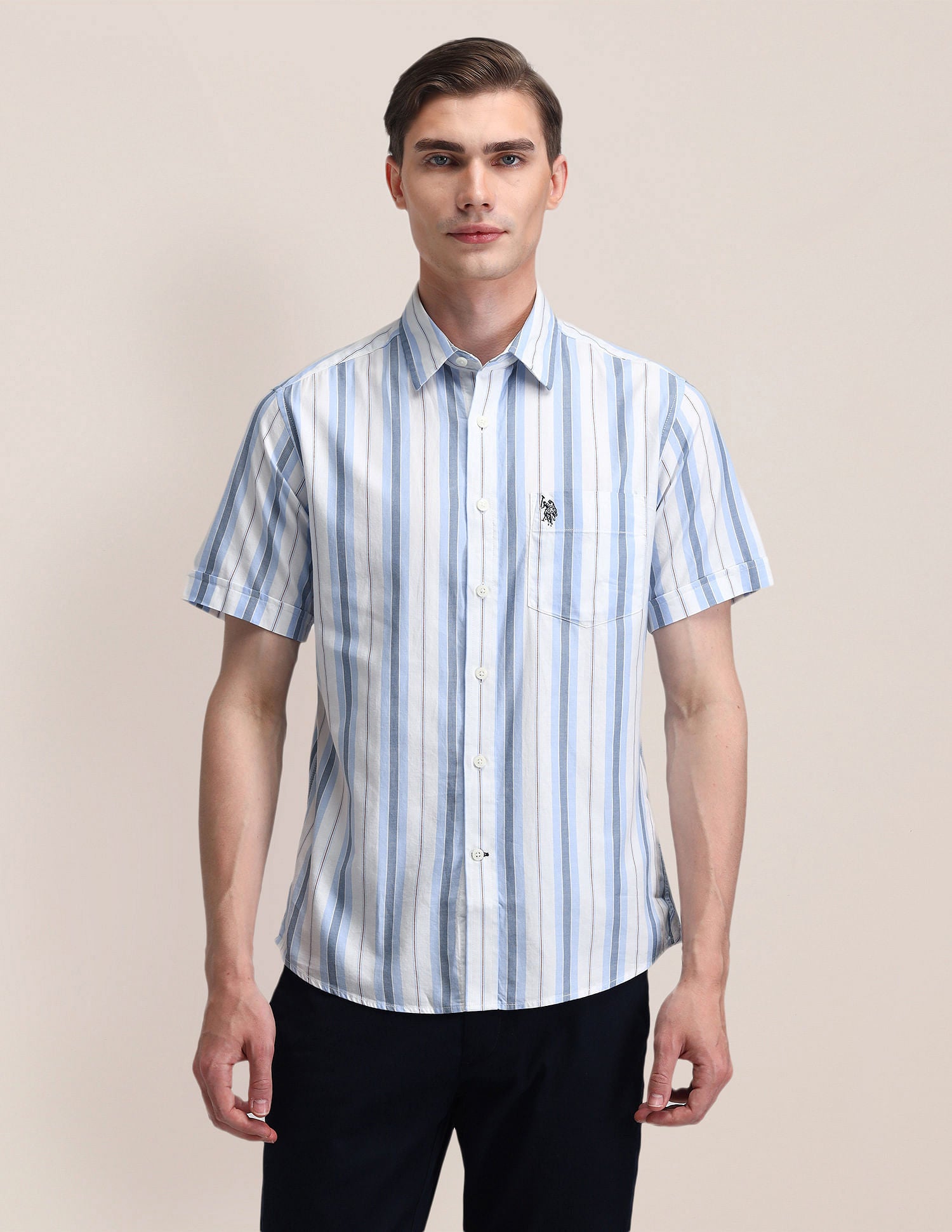 Vertical Striped Twill Shirt Blue - U.S. Polo Assn. India | Large