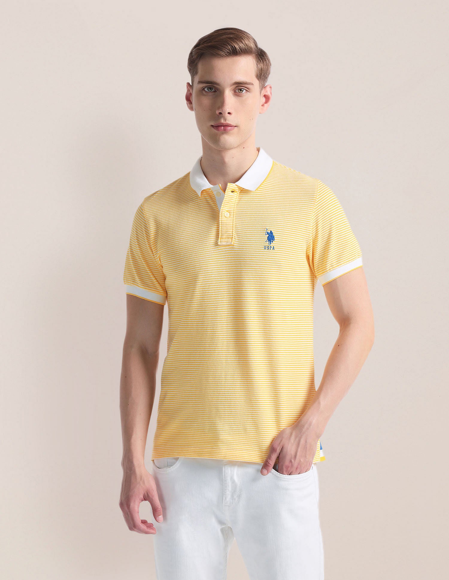 Horizontal Stripe Logo Polo Shirt Yellow - U.S. Polo Assn. India | Large