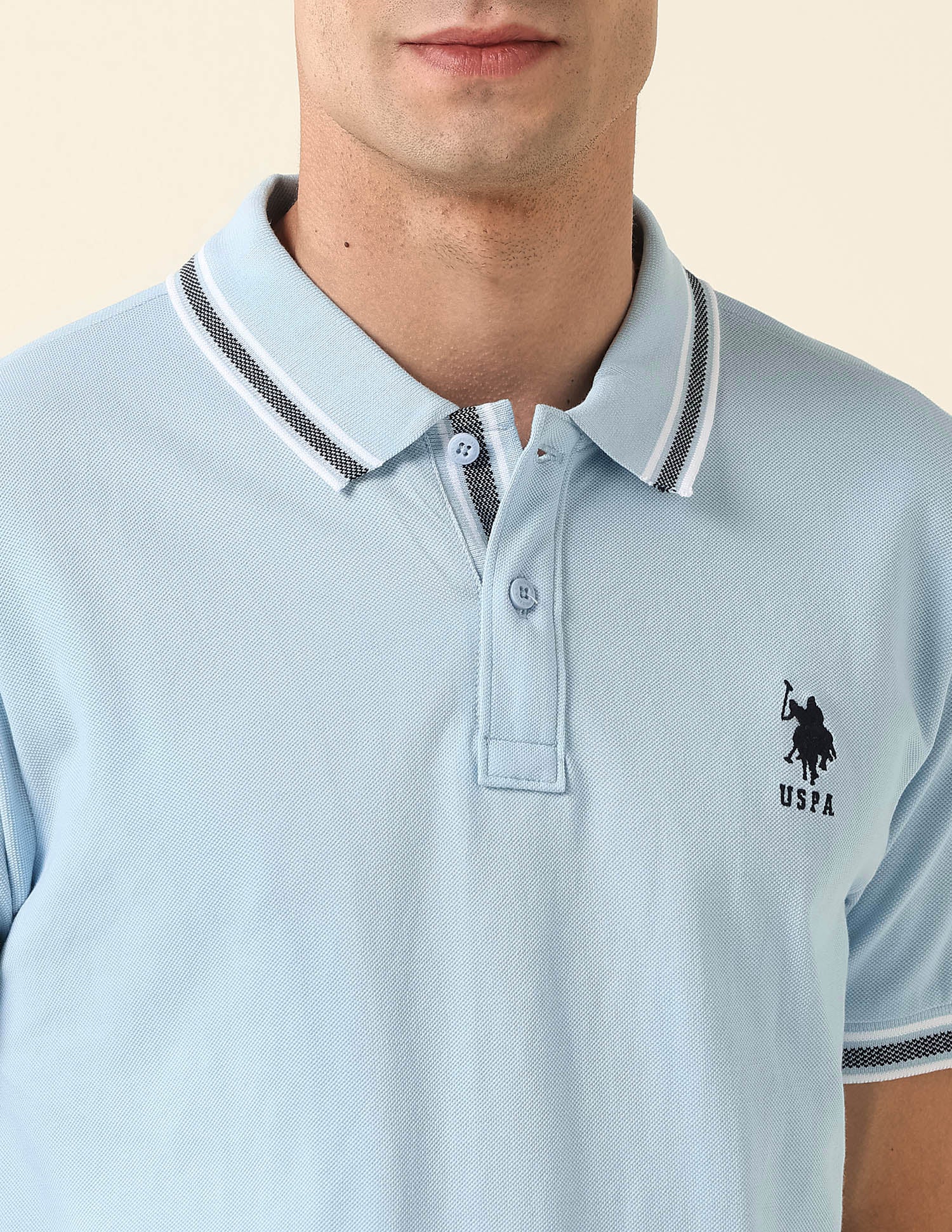 Pure Cotton Slim Fit Polo Shirt Light Blue - U.S. Polo Assn. India | Large