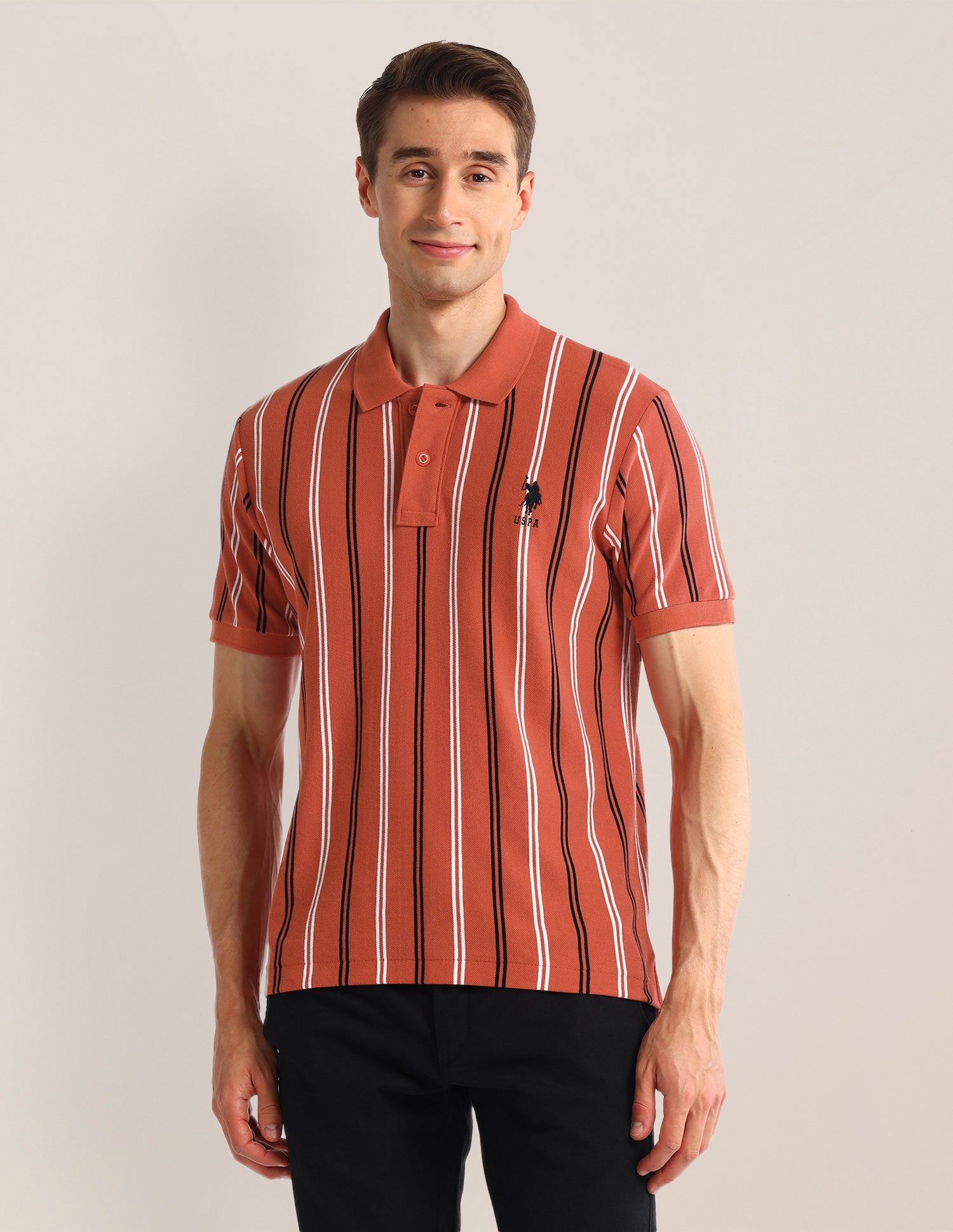 Vertical Striped Slim Fit Polo Shirt Rust - U.S. Polo Assn. India | Large