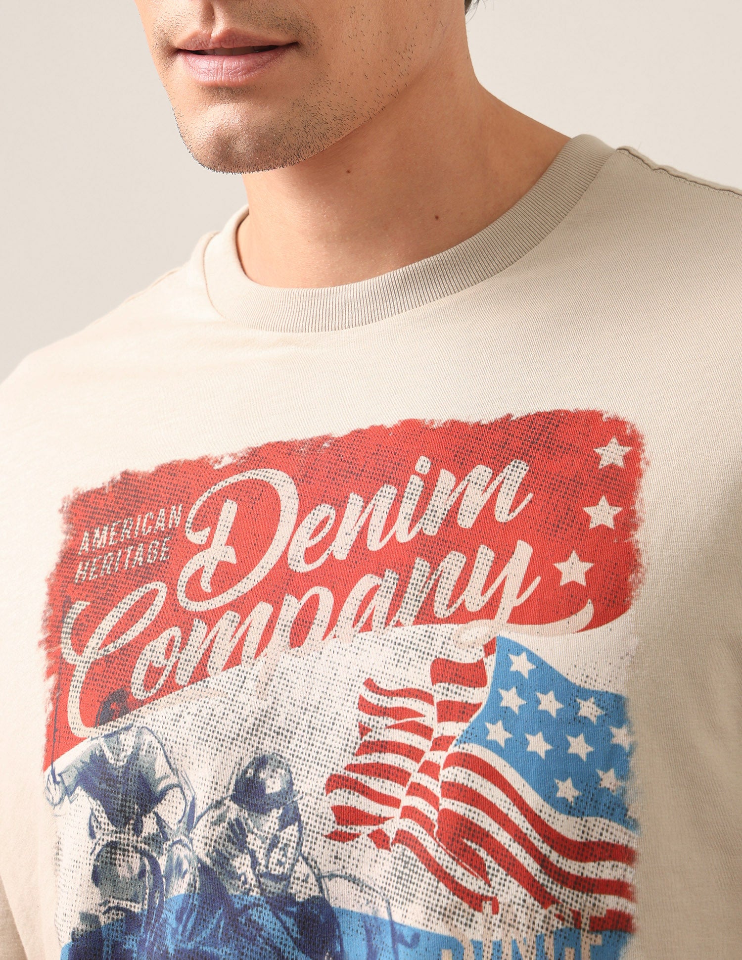 Graphic Brand Printed Regular Fit T-Shirt Beige - U.S. Polo Assn. India | Large