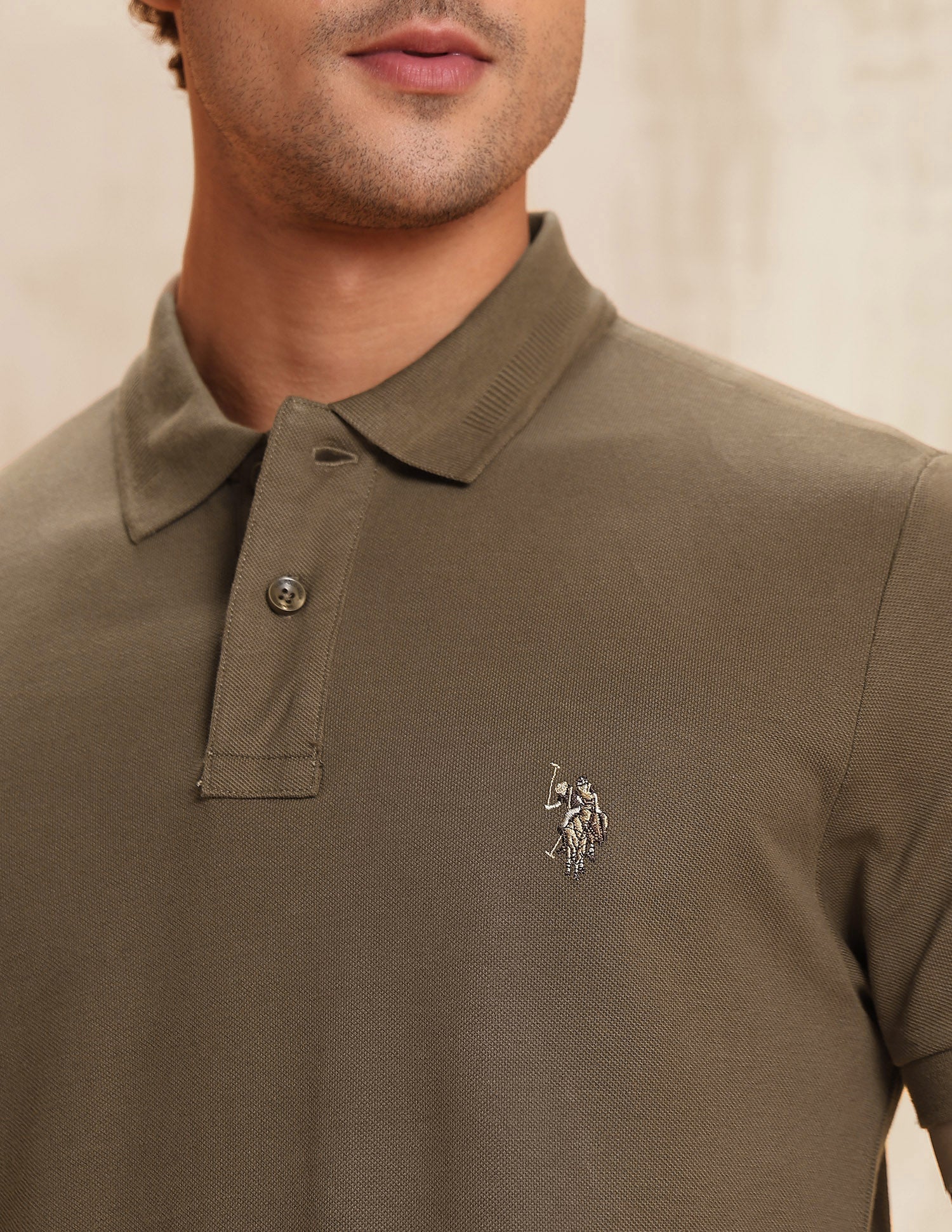 Pure Cotton Brand Printed Polo Shirt Dark Khaki - U.S. POLO ASSN. | Large