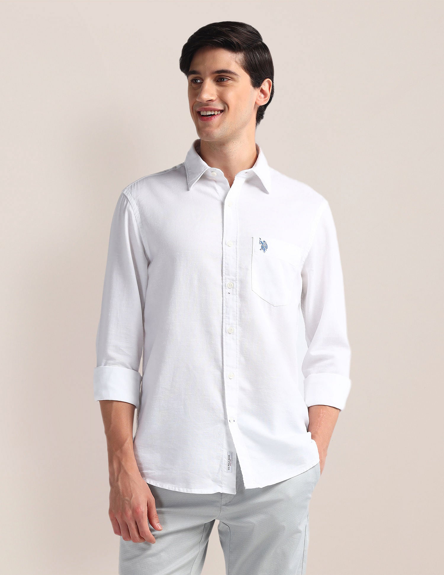 Tailored Fit Solid Shirt White - U.S. Polo Assn. India | Large