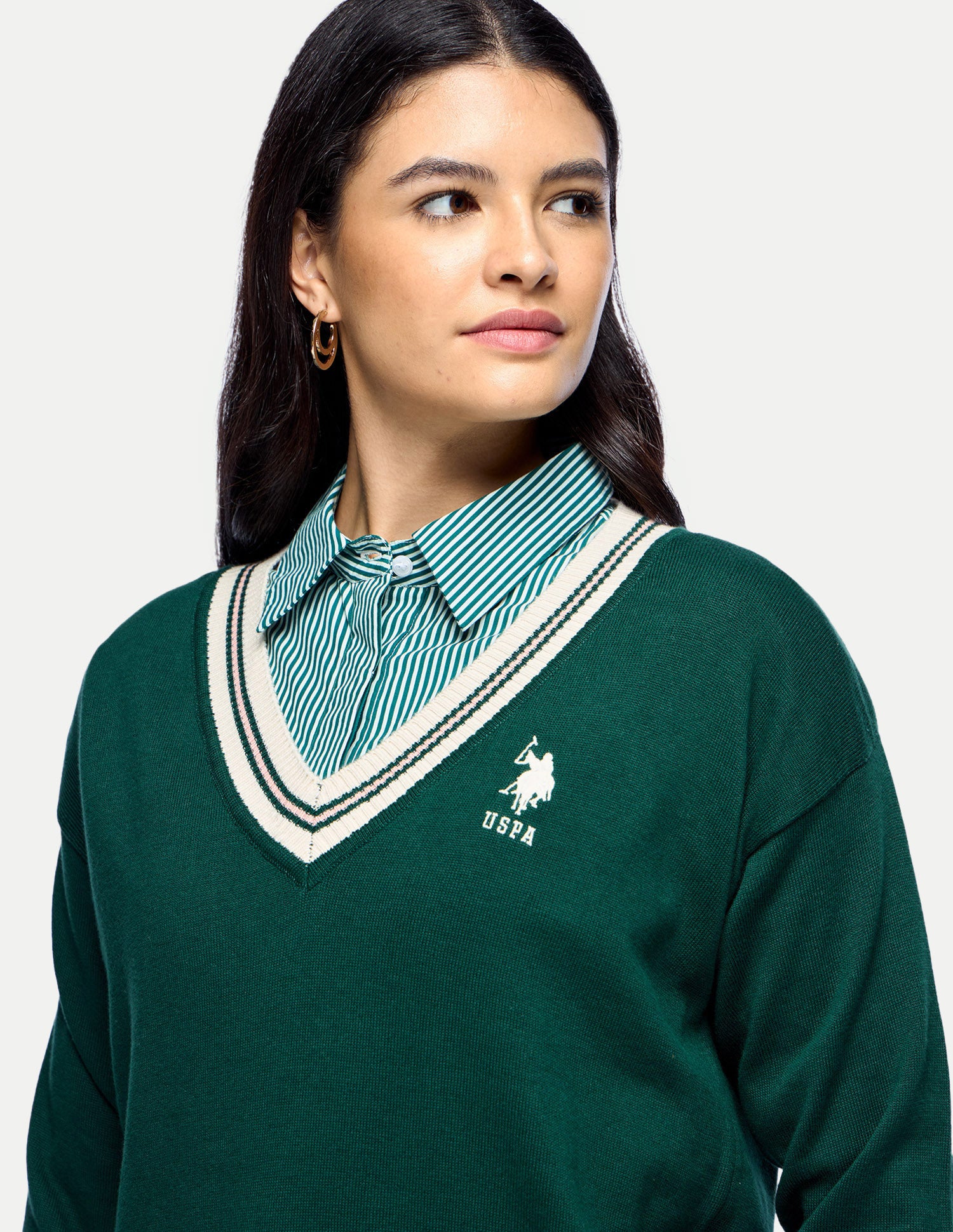 Horizontal Striped Regular Fit Sweater Dark Green - U.S. Polo Assn. India | Large