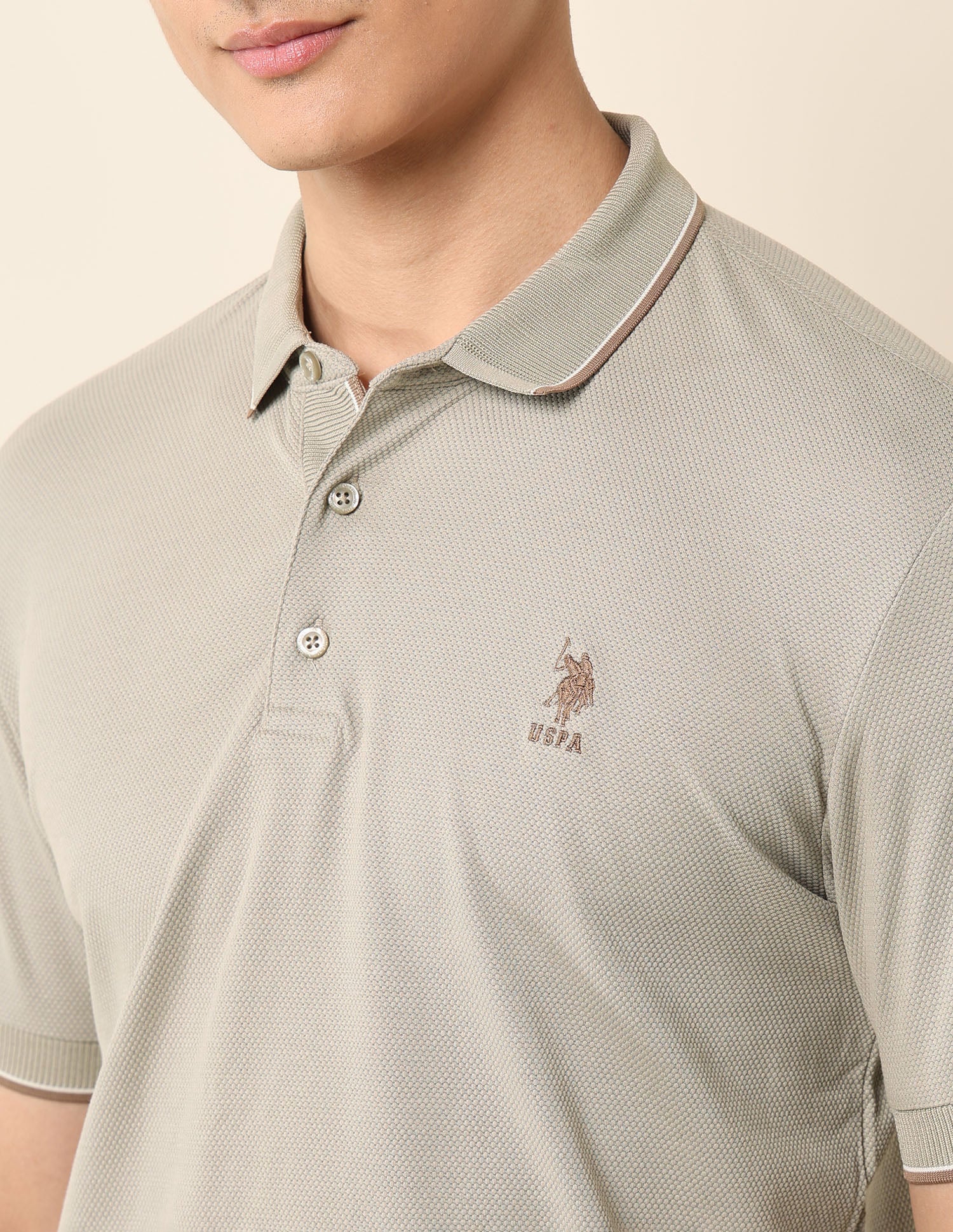 Textured Slim Fit Polo Shirt Light Grey - U.S. Polo Assn. India | Large