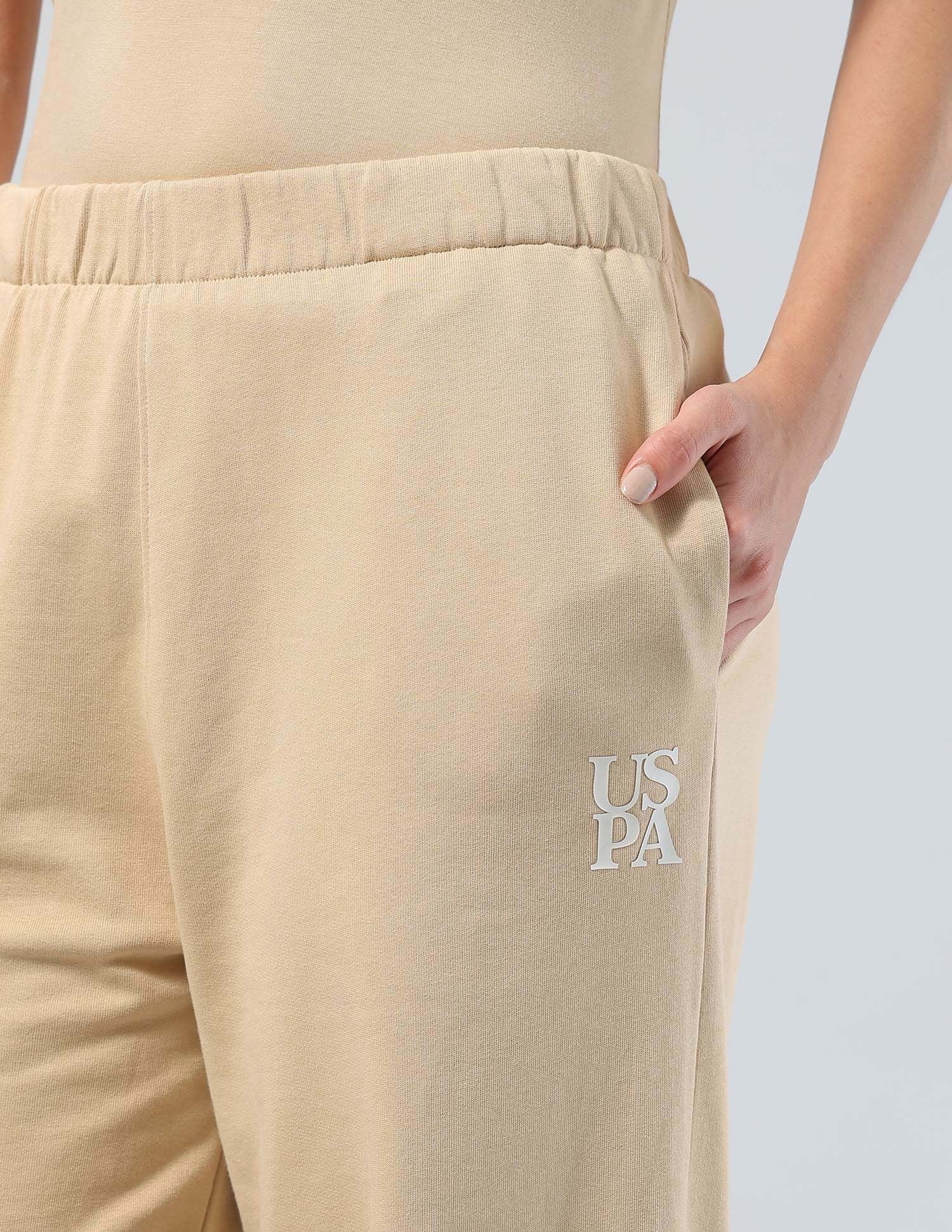 Mid Rise Barrel Fit Lounge Trousers Beige - U.S. POLO ASSN. | Large