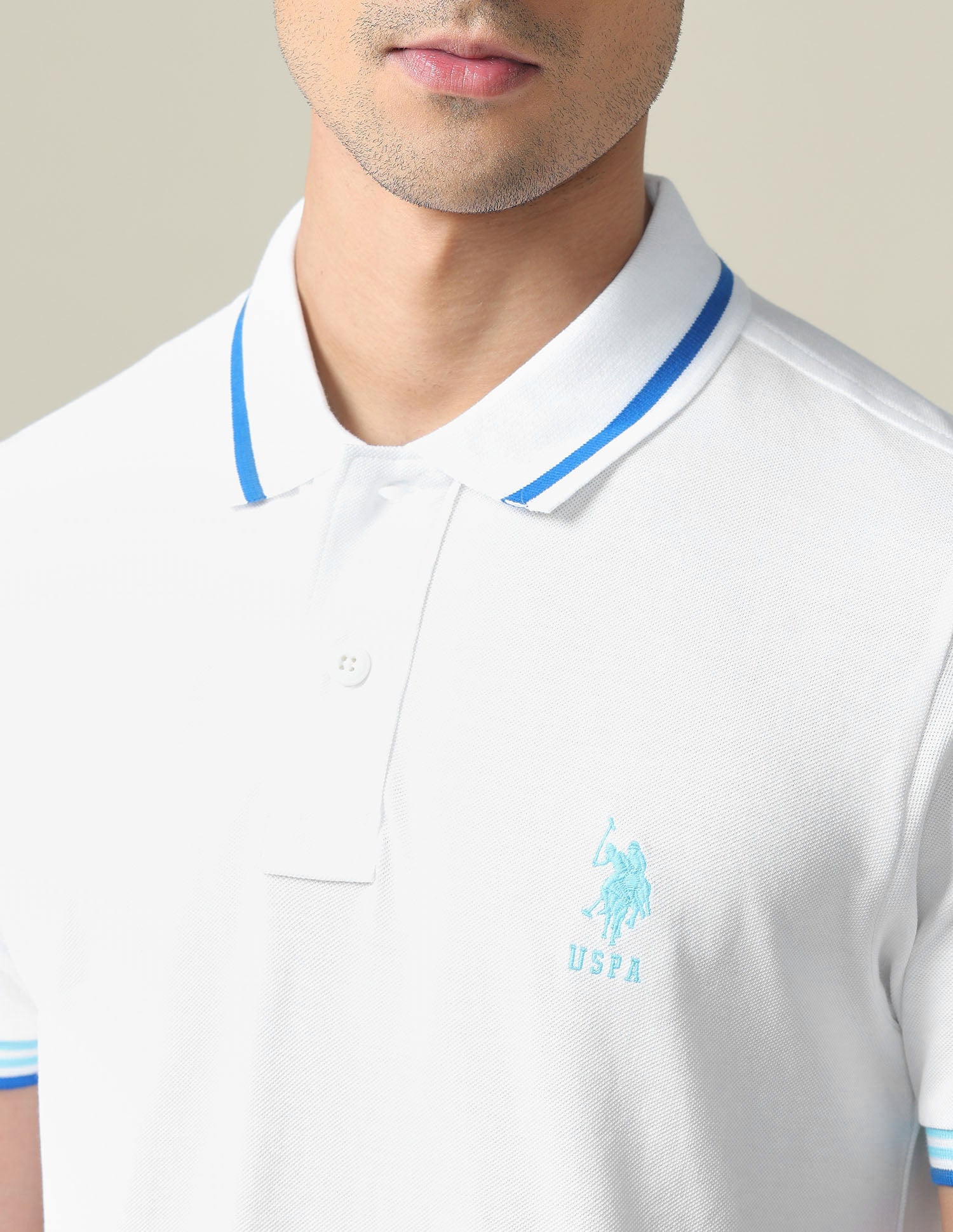 Striped Hem Cotton Polo Shirt White - U.S. POLO ASSN. | Large