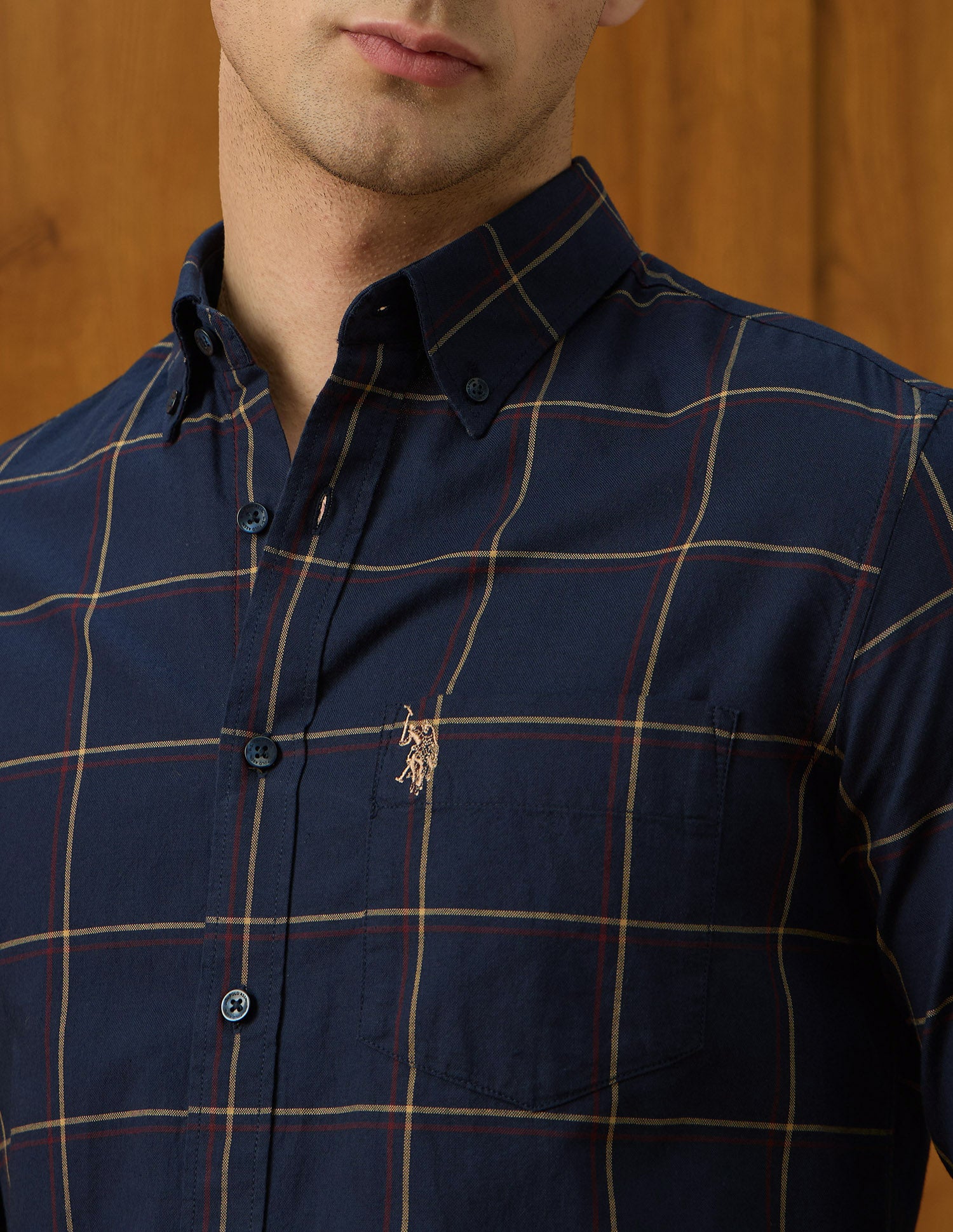 Windowpane Checked Varsity Theatre Shirt Navy - U.S. Polo Assn. India | Large
