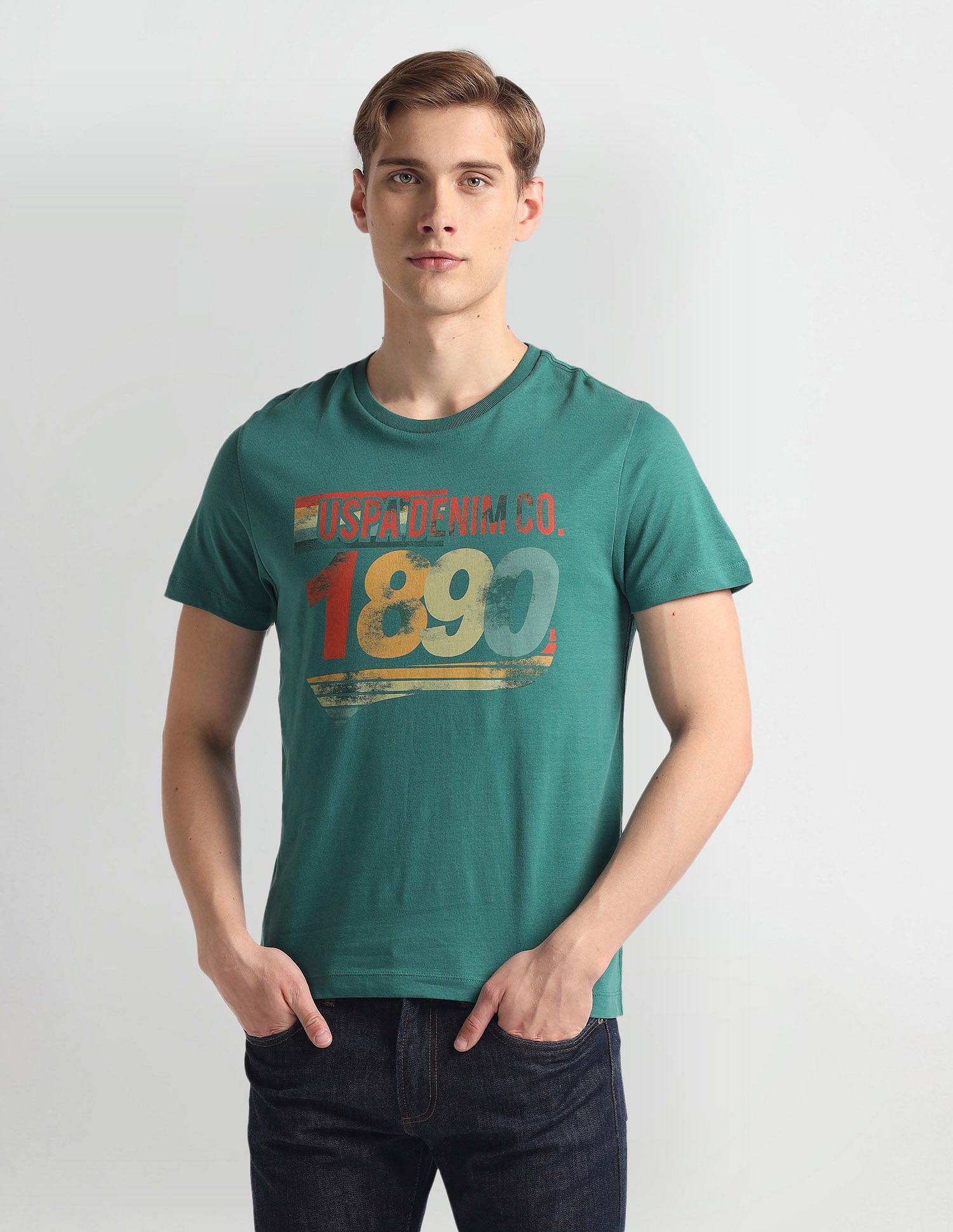 Crew Neck Brand Print T-Shirt Dark Green - U.S. Polo Assn. India | Large
