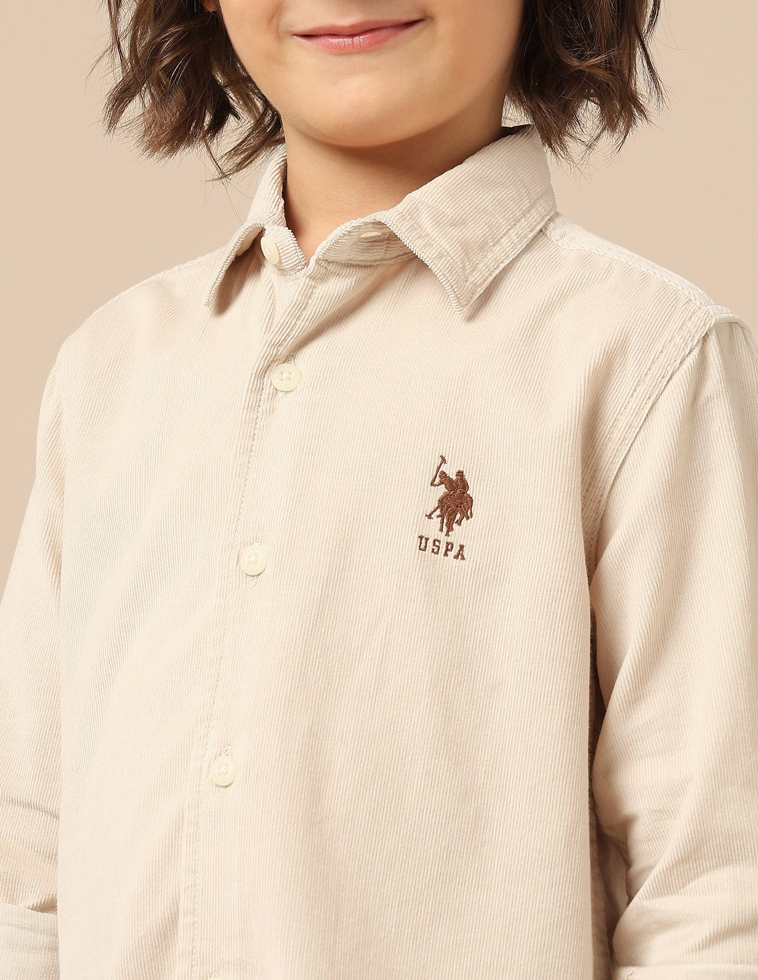 Boys Corduroy Regular Fit Shirt Off White - U.S. POLO ASSN. | Large