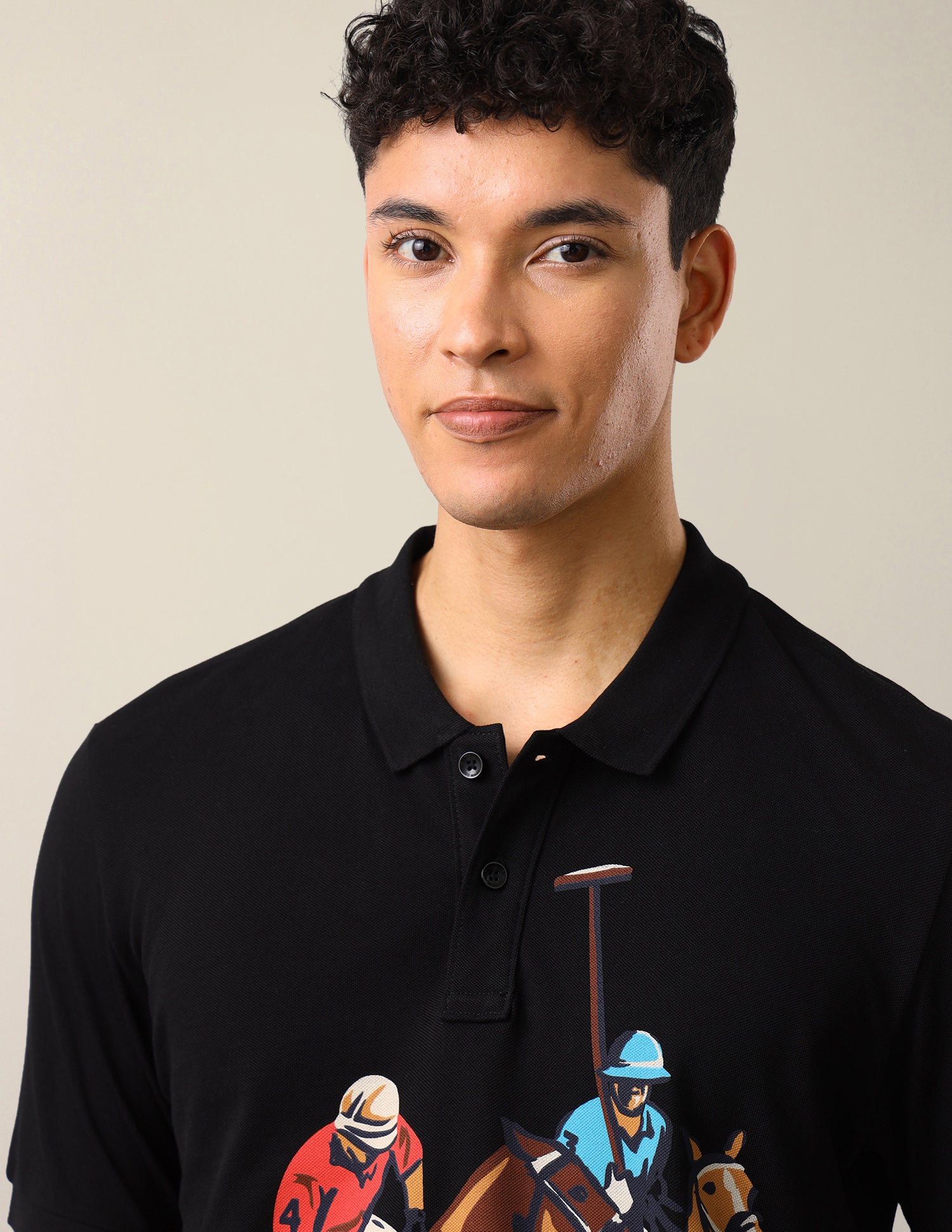 Graphic Brand Printed Slim Fit Polo Shirt Black - U.S. Polo Assn. India | Large