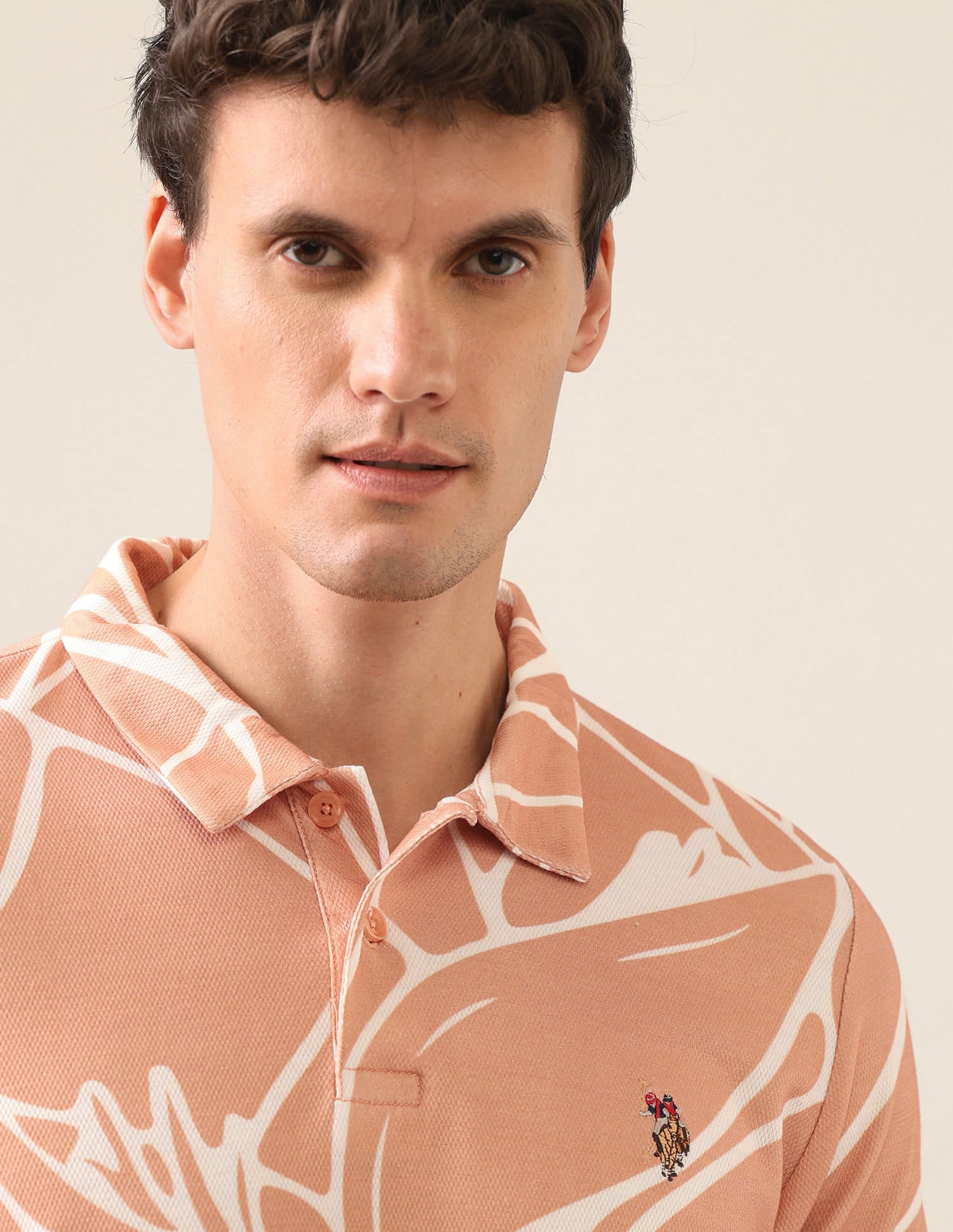 Abstract Printed Slim Fit Polo Shirt Light Orange - U.S. Polo Assn. India | Large
