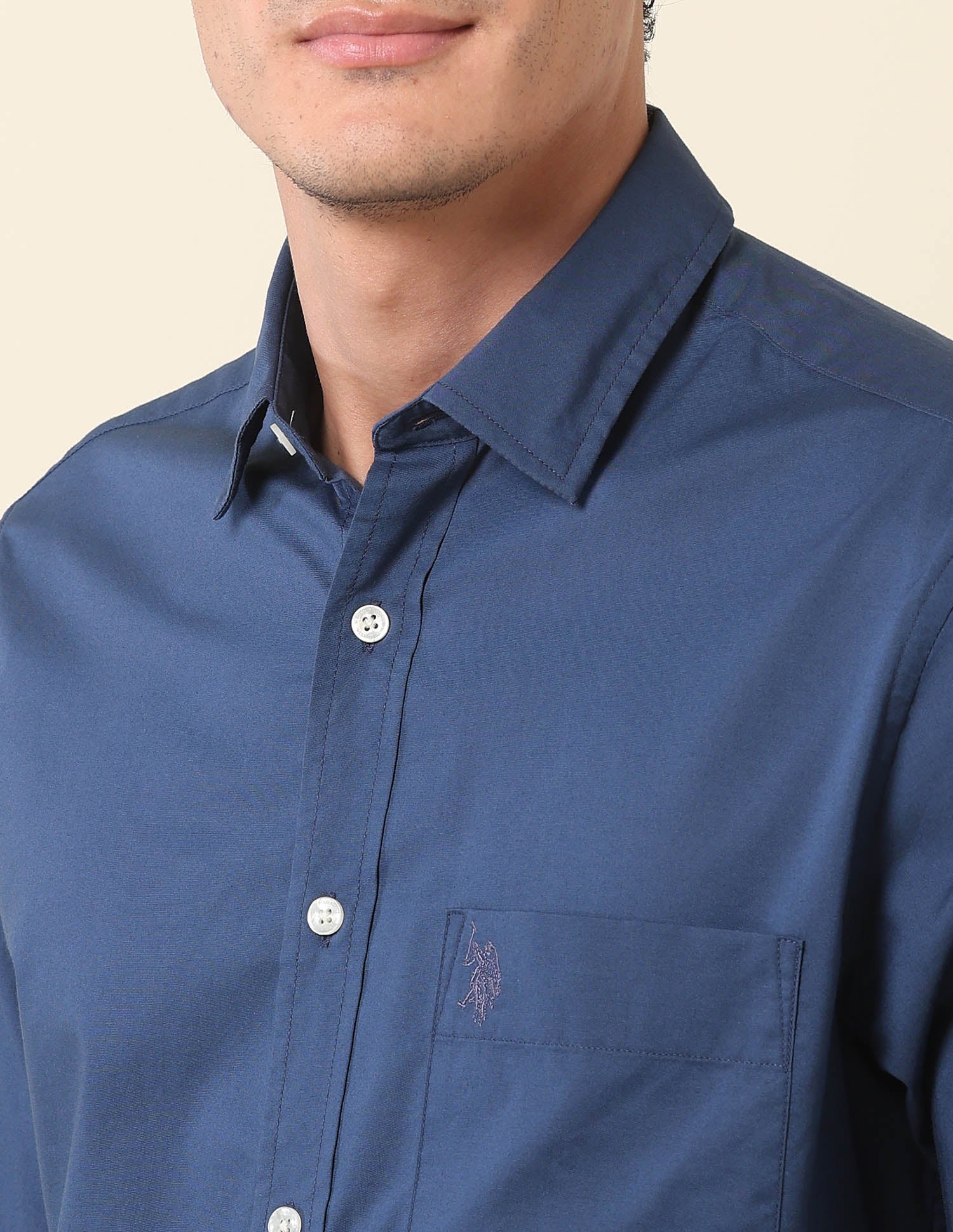 Tailored Fit Solid Shirt Blue - U.S. Polo Assn. India | Large
