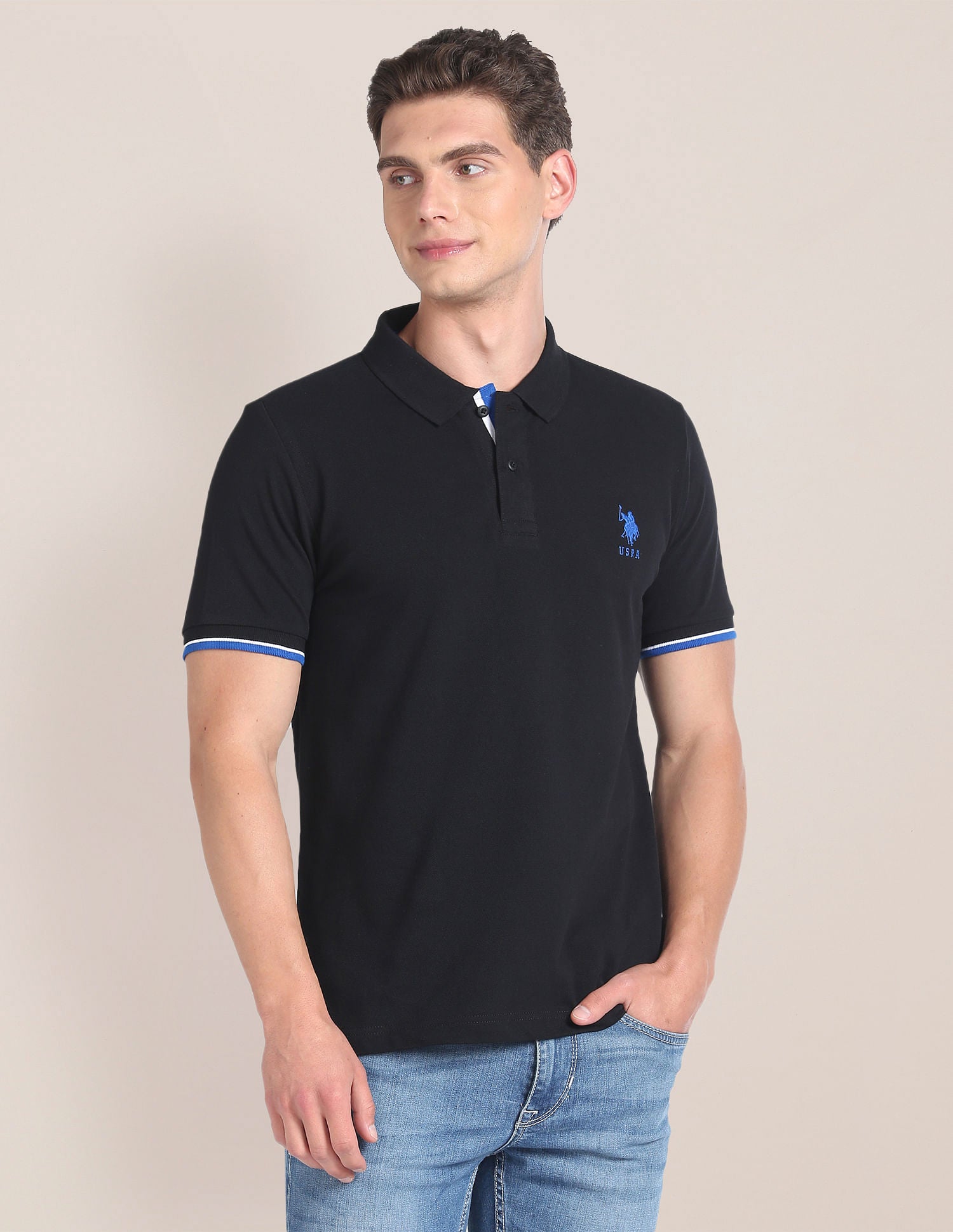 Solid Slim Fit Polo Shirt Black - U.S. POLO ASSN. | Large