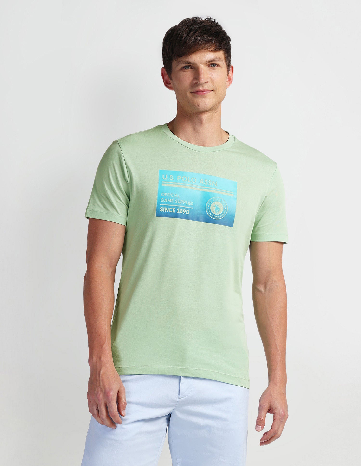 Brand Print Muscle Fit T-Shirt Green - U.S. Polo Assn. India | Large
