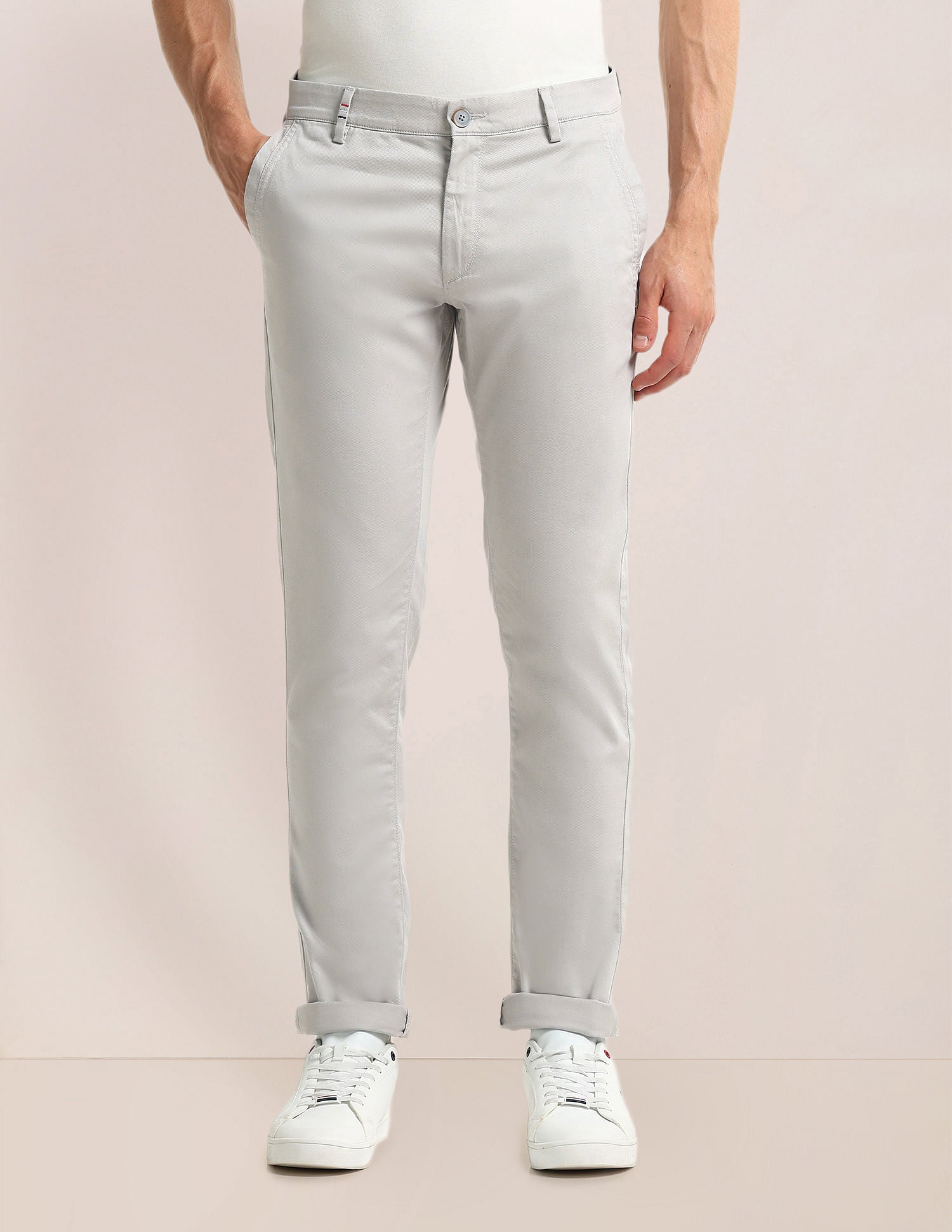 Denver Slim Fit Solid Trousers Light-Grey - U.S. POLO ASSN. | Large