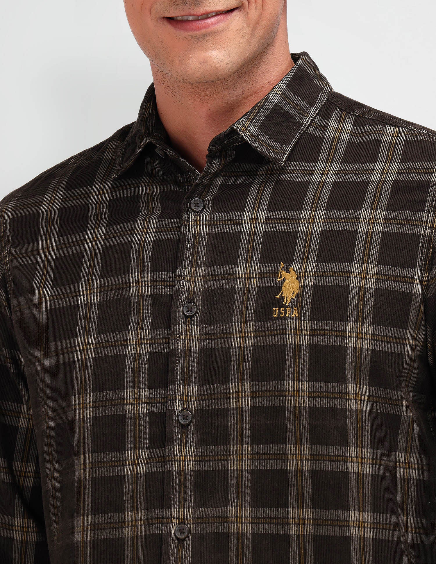 Slim Fit Corduroy Shirt Brown - U.S. Polo Assn. India | Large
