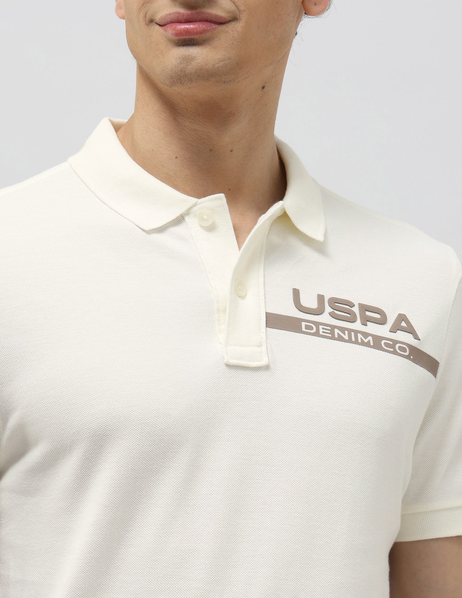 Pure Cotton Muscle Fit Polo Shirt Ivory - U.S. Polo Assn. India | Large