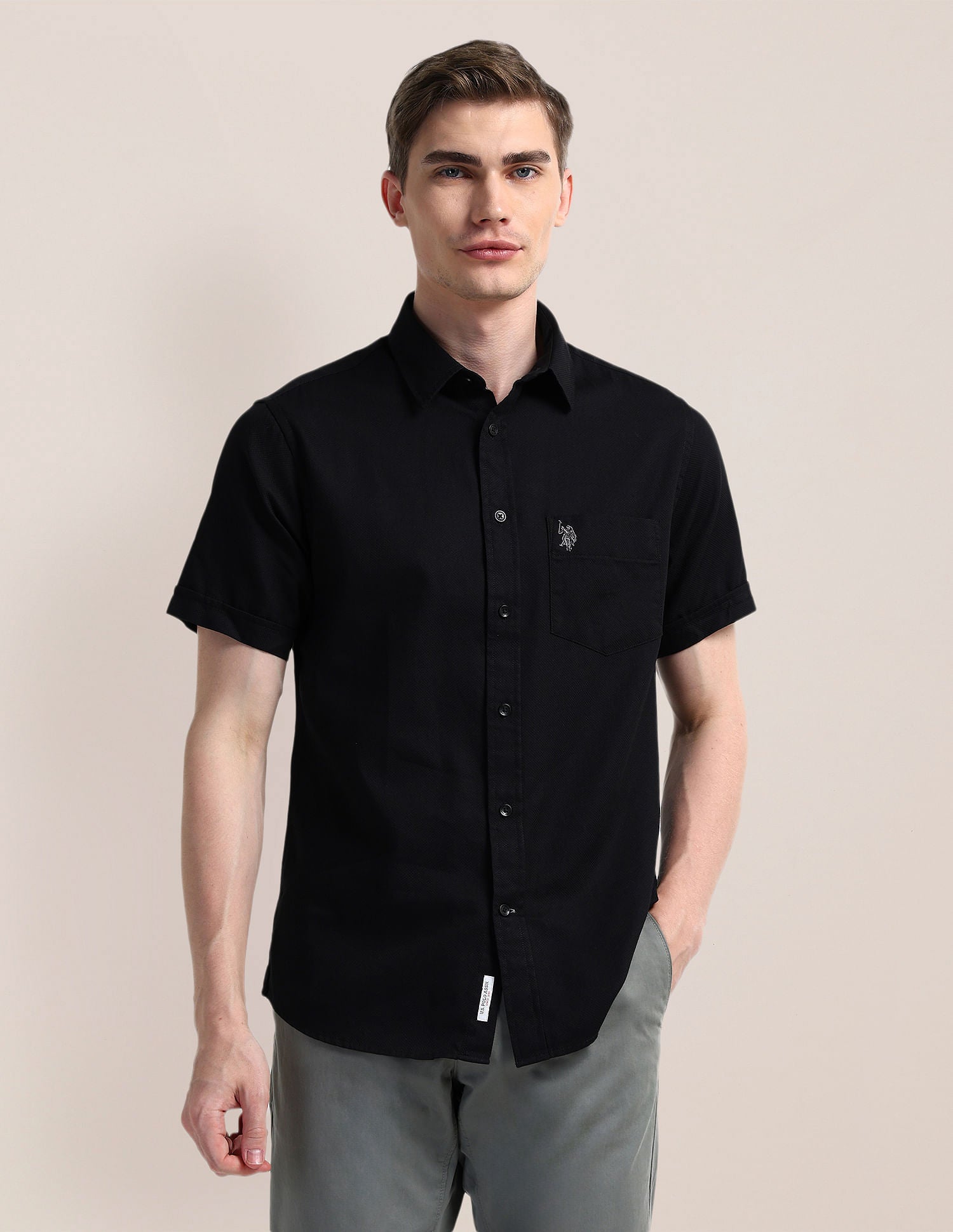 Cutaway Collar Premium Cotton Shirt Black - U.S. POLO ASSN. | Large