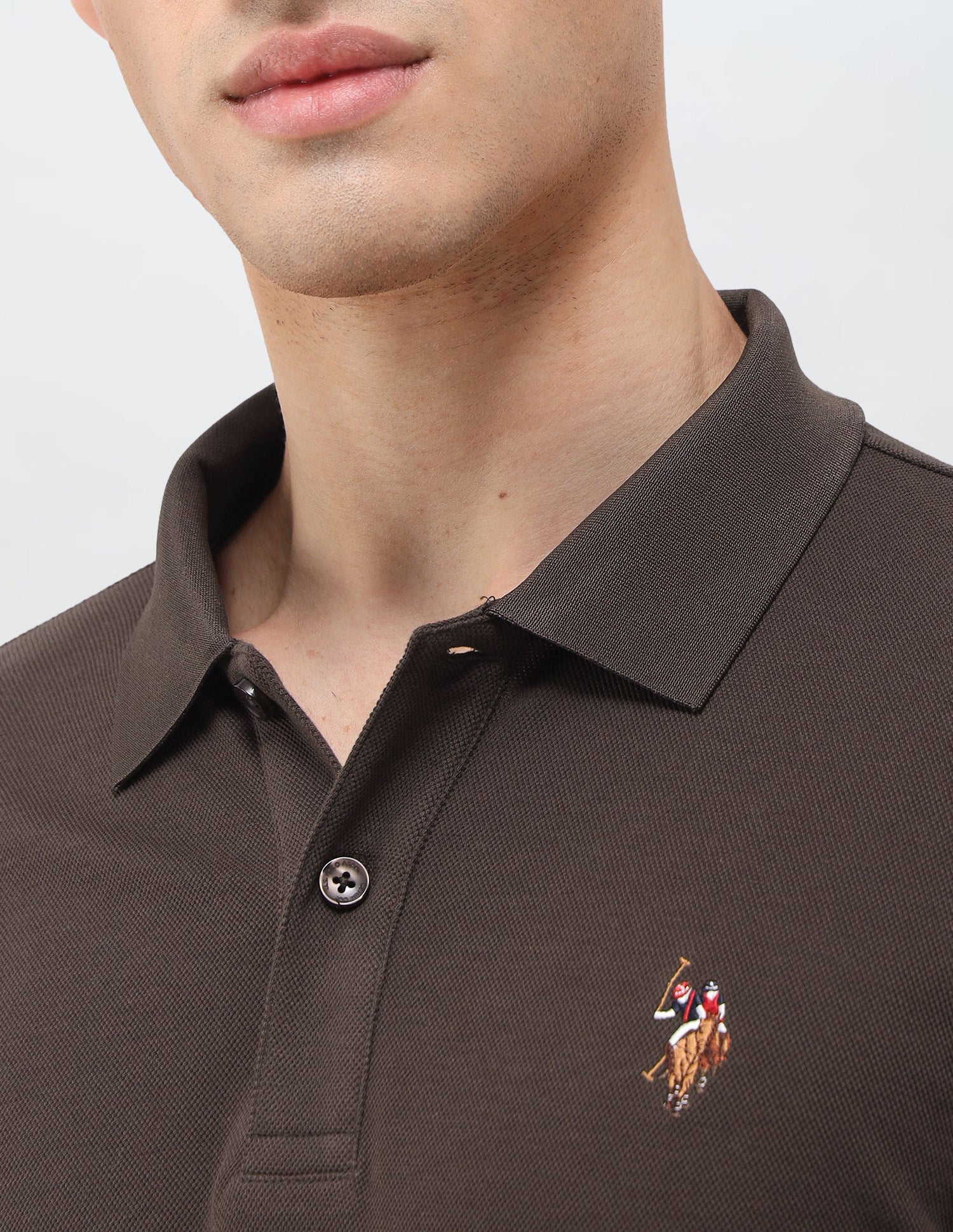 Solid Slim Fit Polo Shirt Dark Brown - U.S. Polo Assn. India | Large