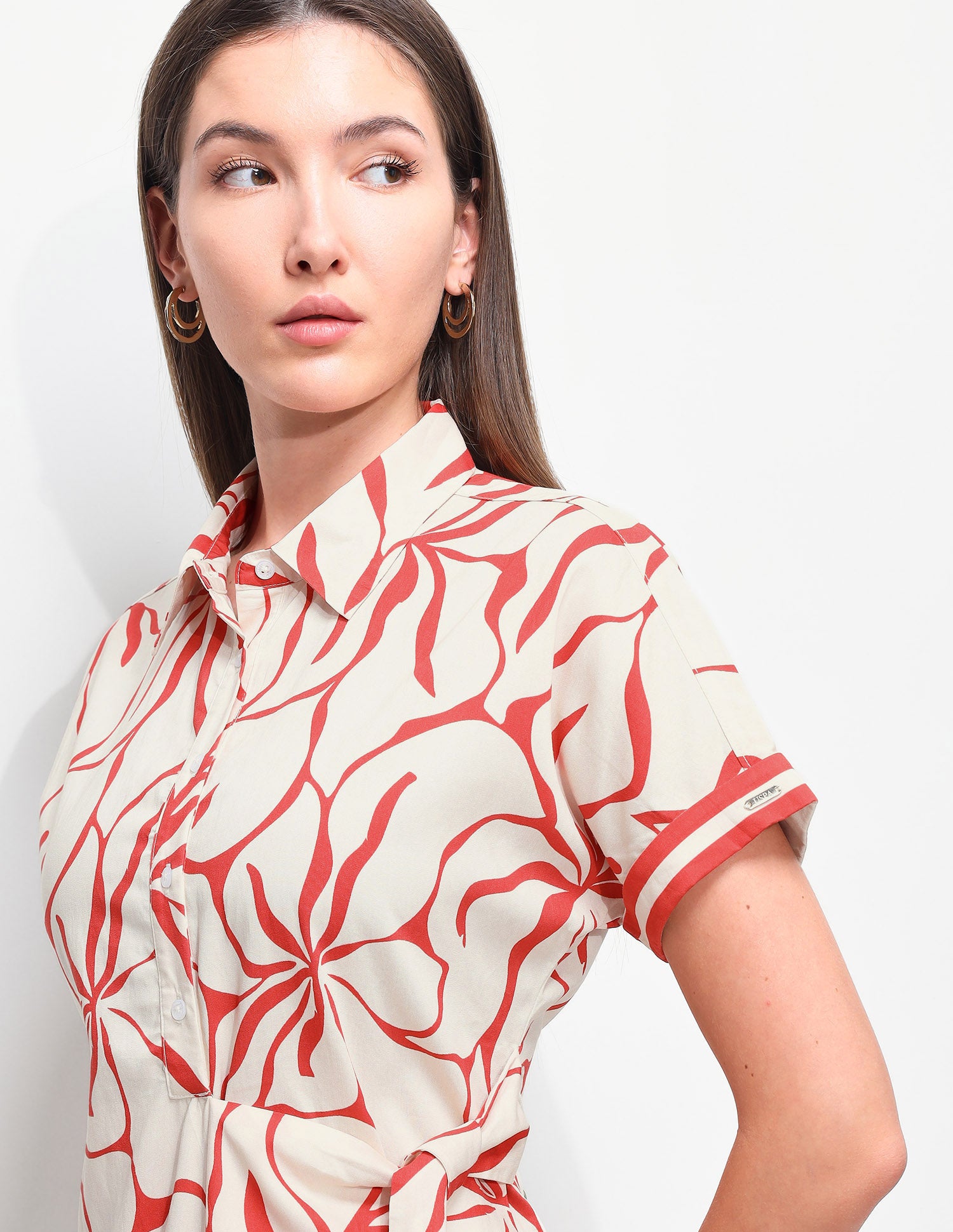 Floral Printed Regular Fit Midi Shirt Dress White - U.S. Polo Assn. India | Large