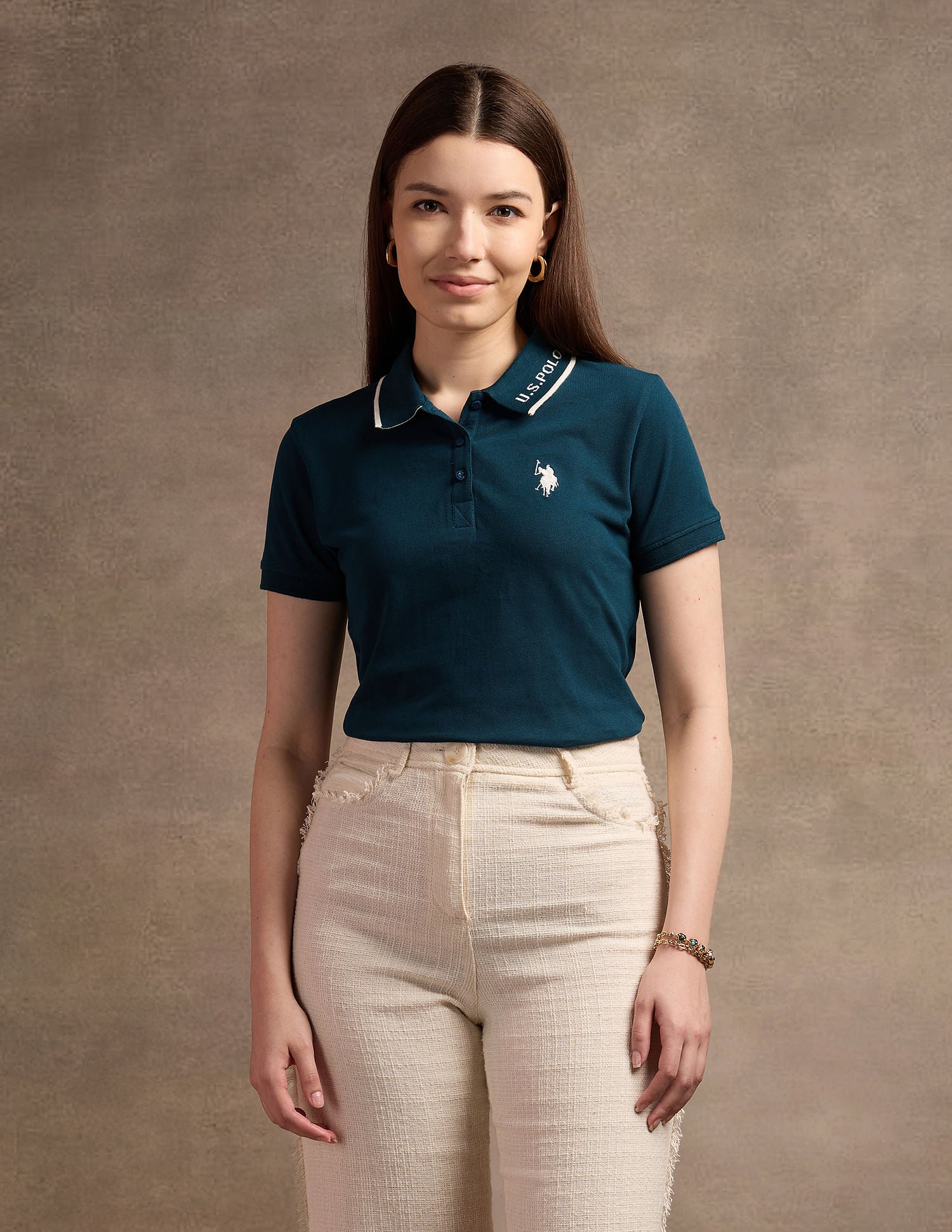 Jacquard Collar Polo Shirt Teal - U.S. POLO ASSN. | Large