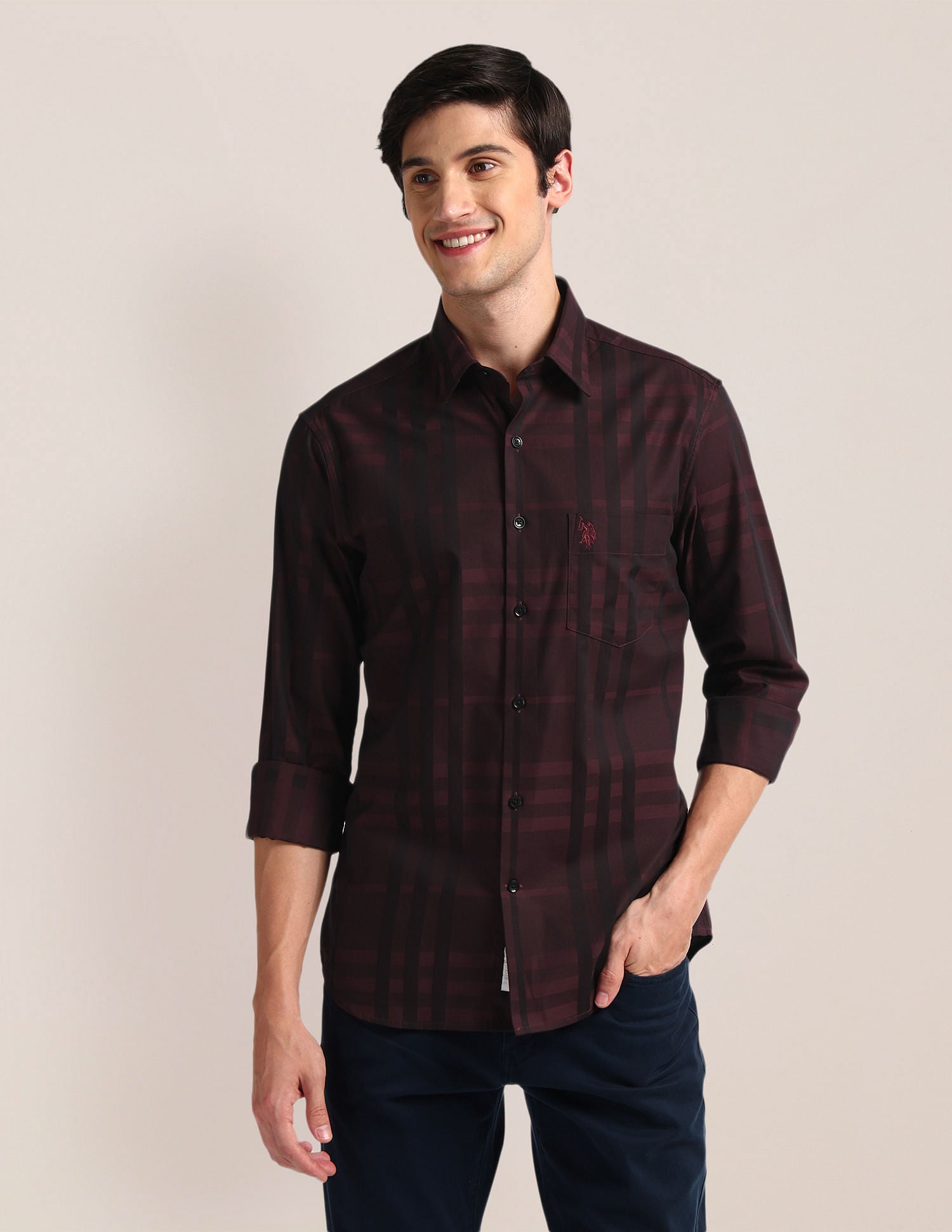 Tartan Check Tailored Fit Shirt Wine - U.S. Polo Assn. India | Large