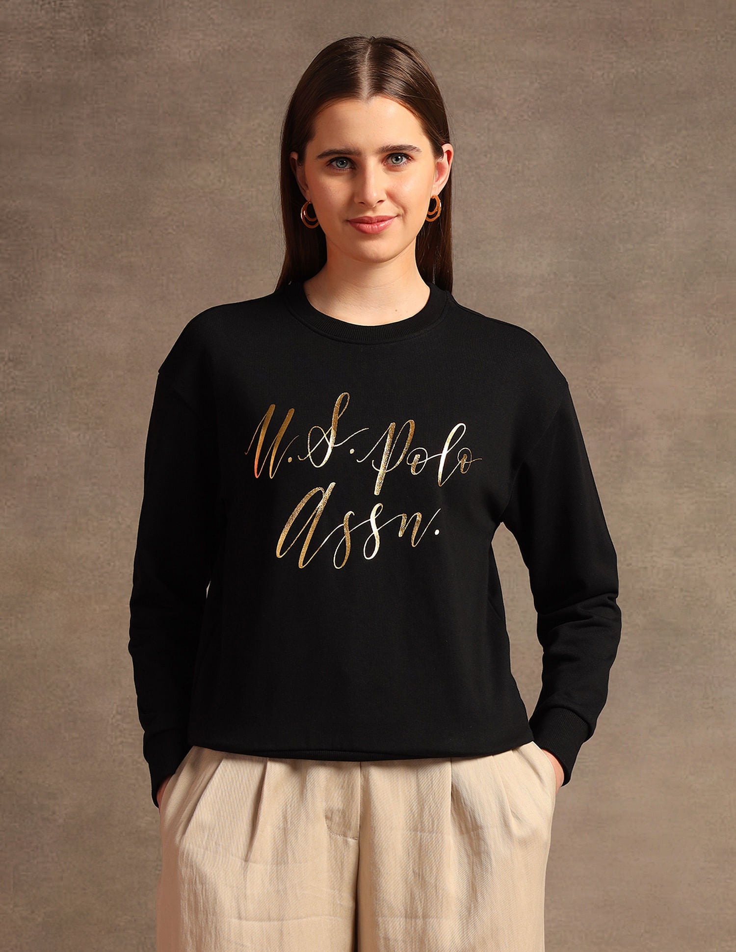 Foil Logo Boxy Sweatshirt Black - U.S. POLO ASSN. | Large