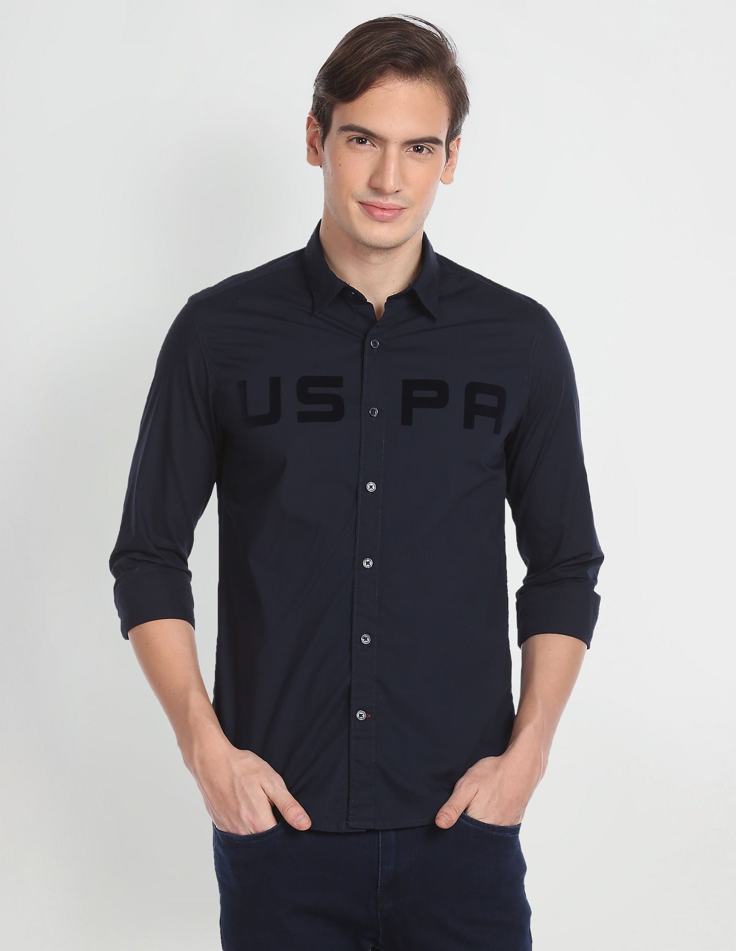 Tonal Typographic Print Casual Shirt