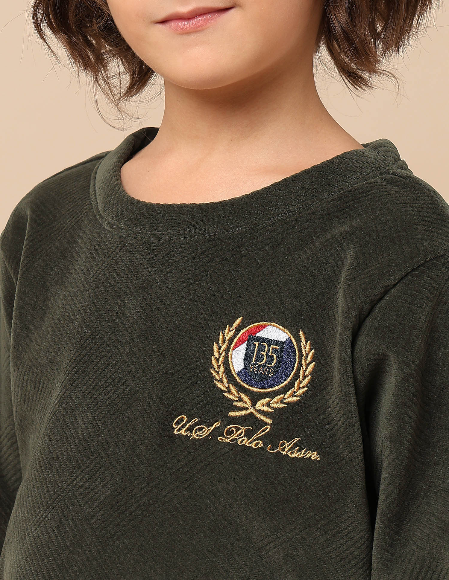 Boys Textured Patterned Knit Regular Fit Sweatshirt Olive - U.S. POLO ASSN. | Large