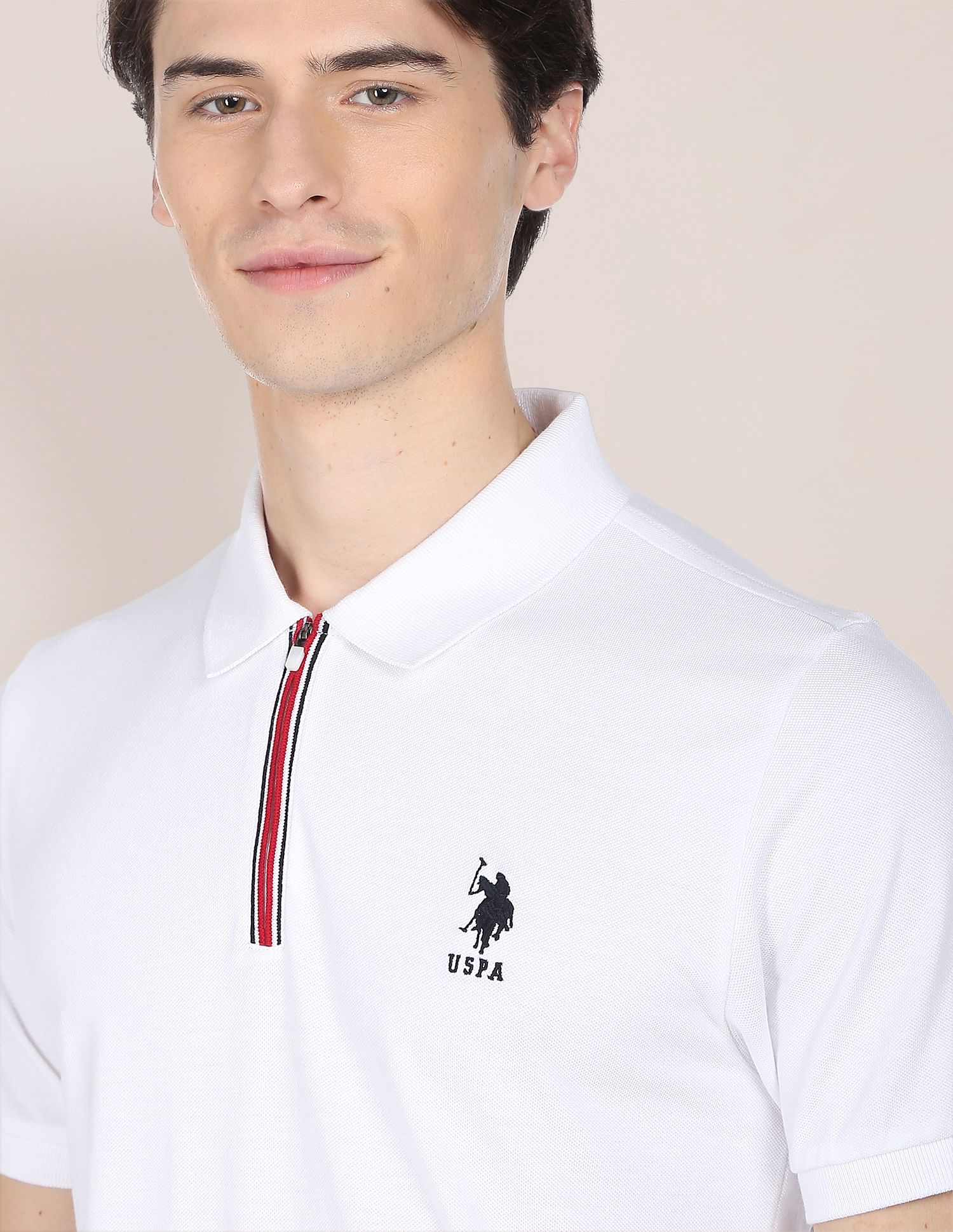 Zipper Cotton Polo Shirt White - U.S. Polo Assn. India | Large