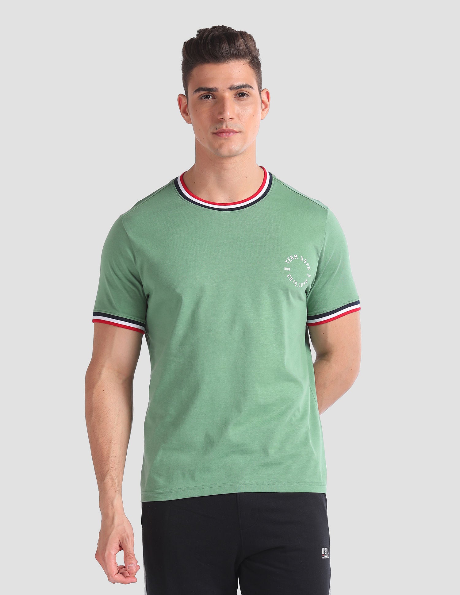 Striped Neck Cotton OEE01 Lounge T-Shirt - Pack Of 2 Green and Maroon - U.S. POLO ASSN. | Large