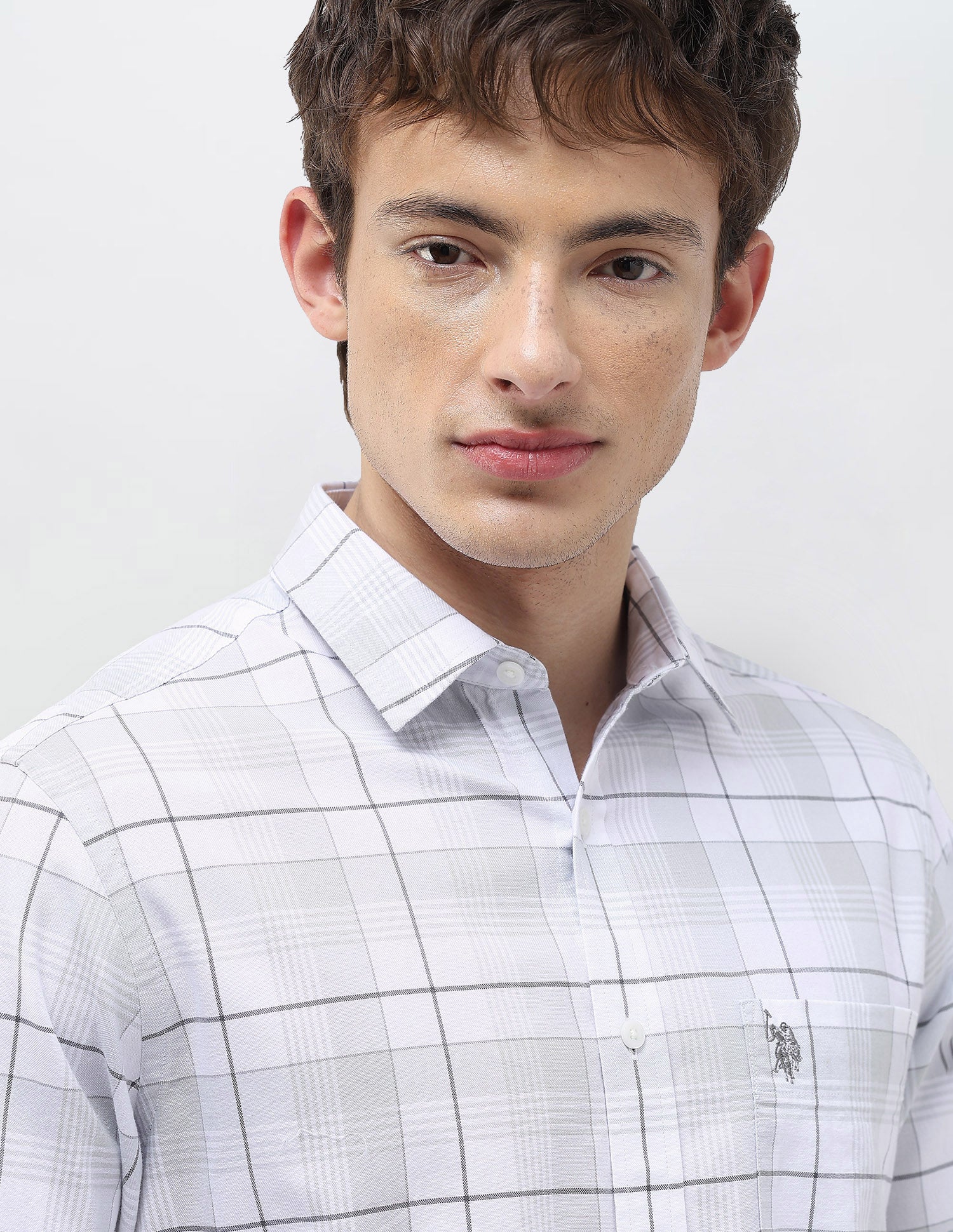 Grid Tattersall Checked Regular Fit Shirt Light Grey - U.S. Polo Assn. India | Large