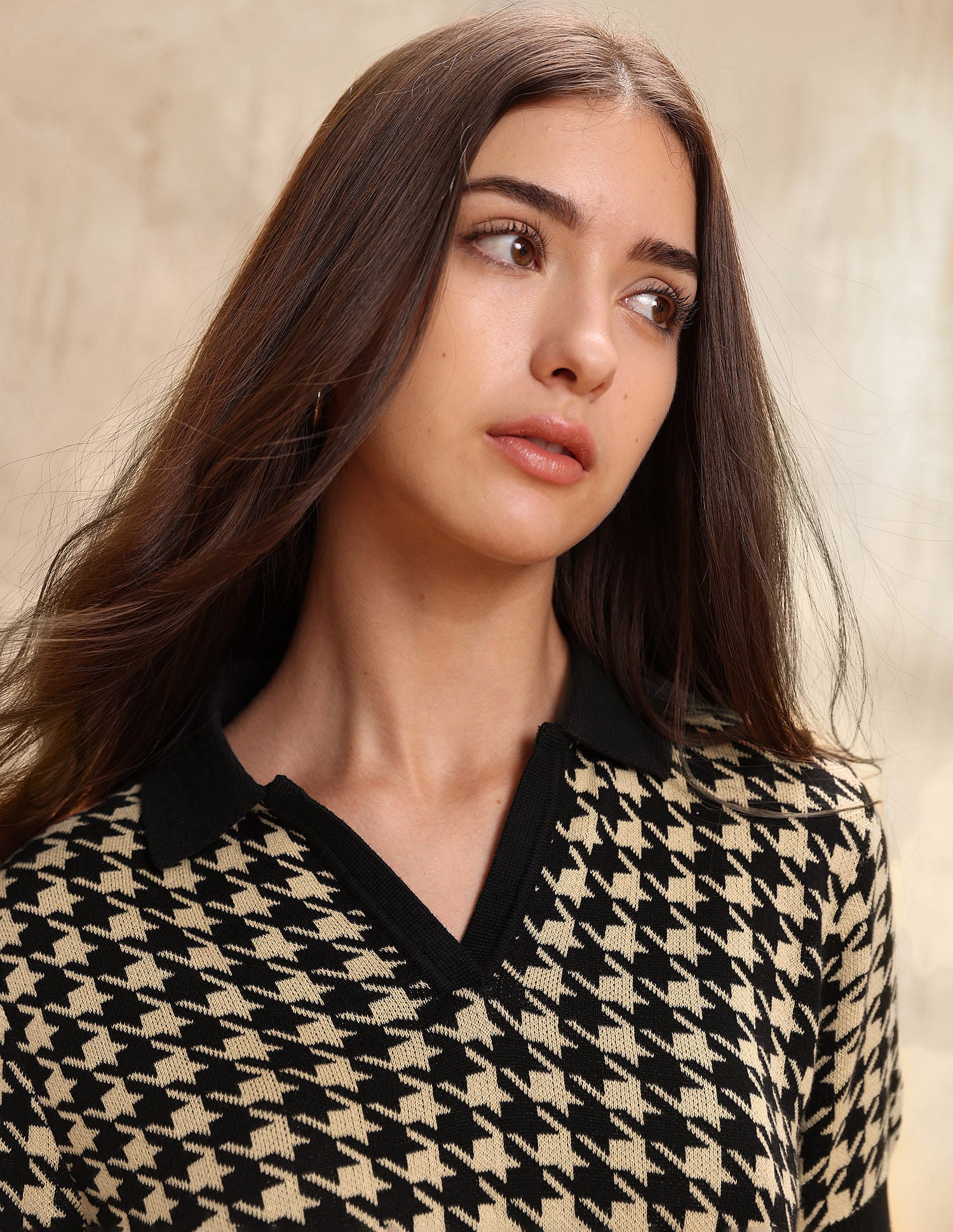 Flat Knit Polo With V Neck And Houndstooth Jacquard Pattern Black - U.S. Polo Assn. India | Large