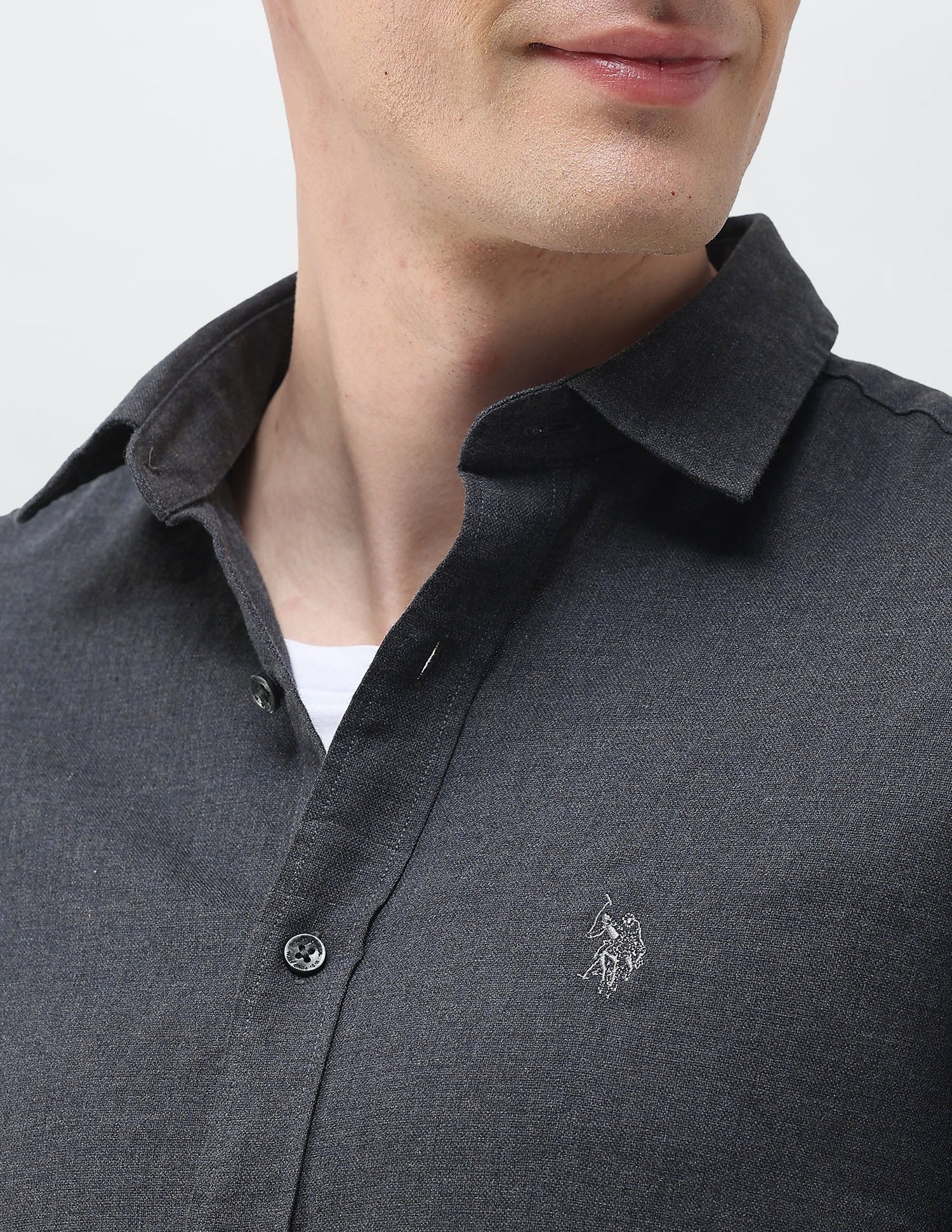 Heathered Tailored Fit Shirt Dark Grey - U.S. Polo Assn. India | Large