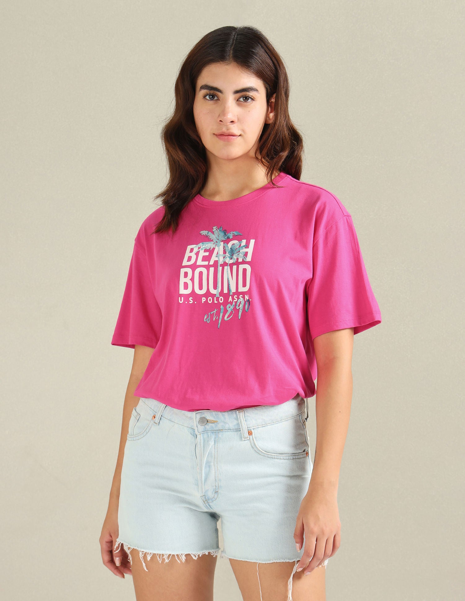 Typographic Print Boyfriend T-Shirt Fuchsia - U.S. POLO ASSN. | Large