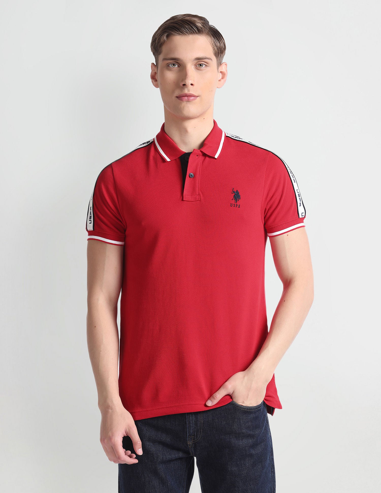 Brand Tape Cotton Polo Shirt Red - U.S. Polo Assn. India | Large