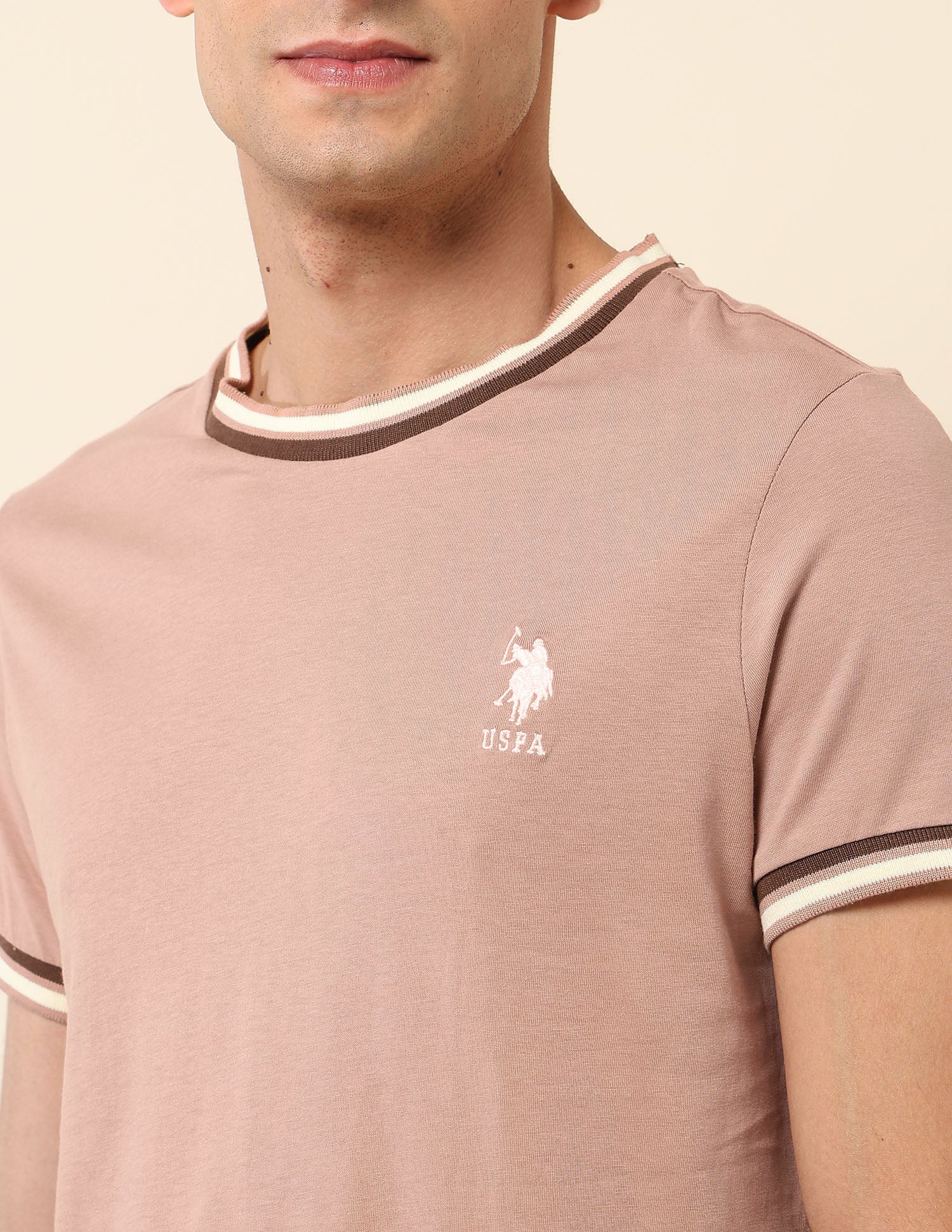 Pure Cotton Slim Fit T- Shirt Light Brown - U.S. Polo Assn. India | Large