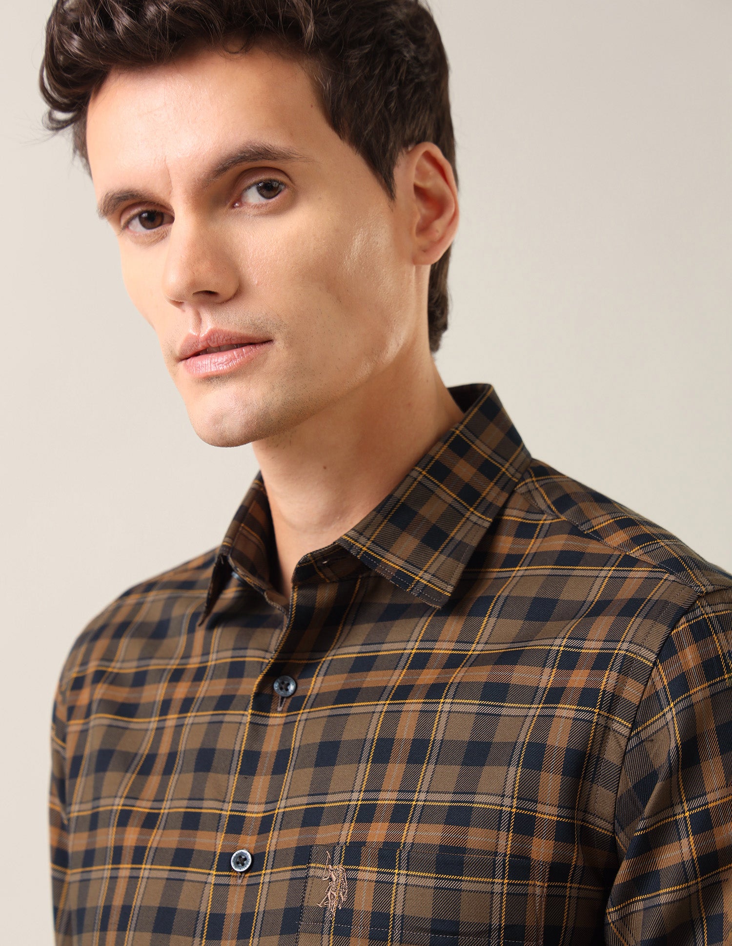 Plaid Checked Twill Shirt Mustard - U.S. Polo Assn. India | Large