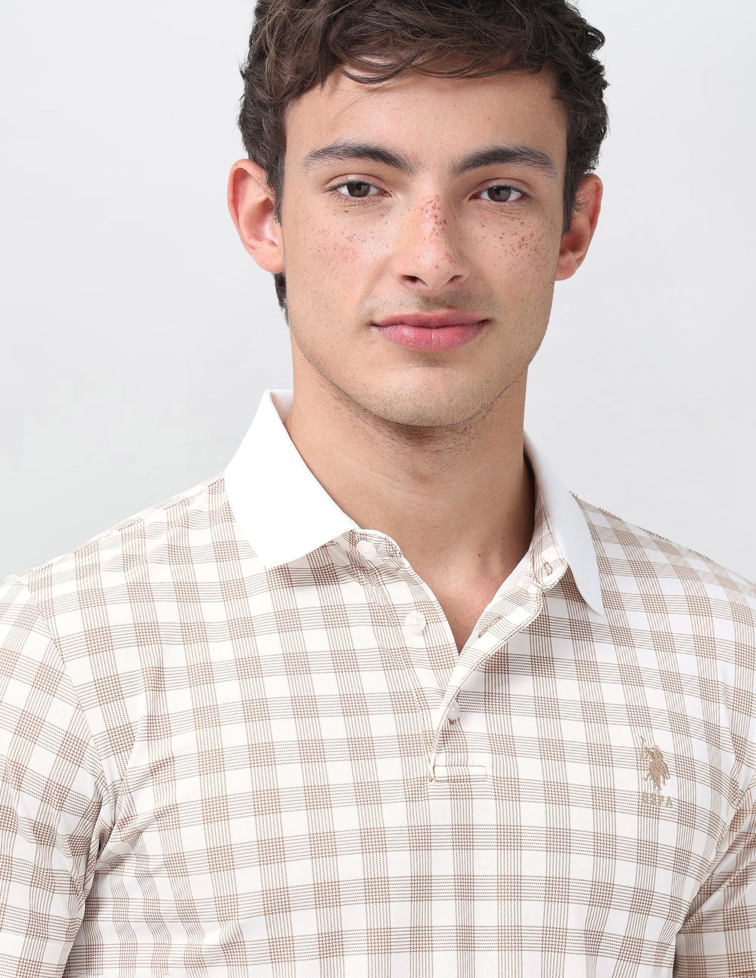 Checked Slim Fit Polo Shirt Off White - U.S. Polo Assn. India | Large