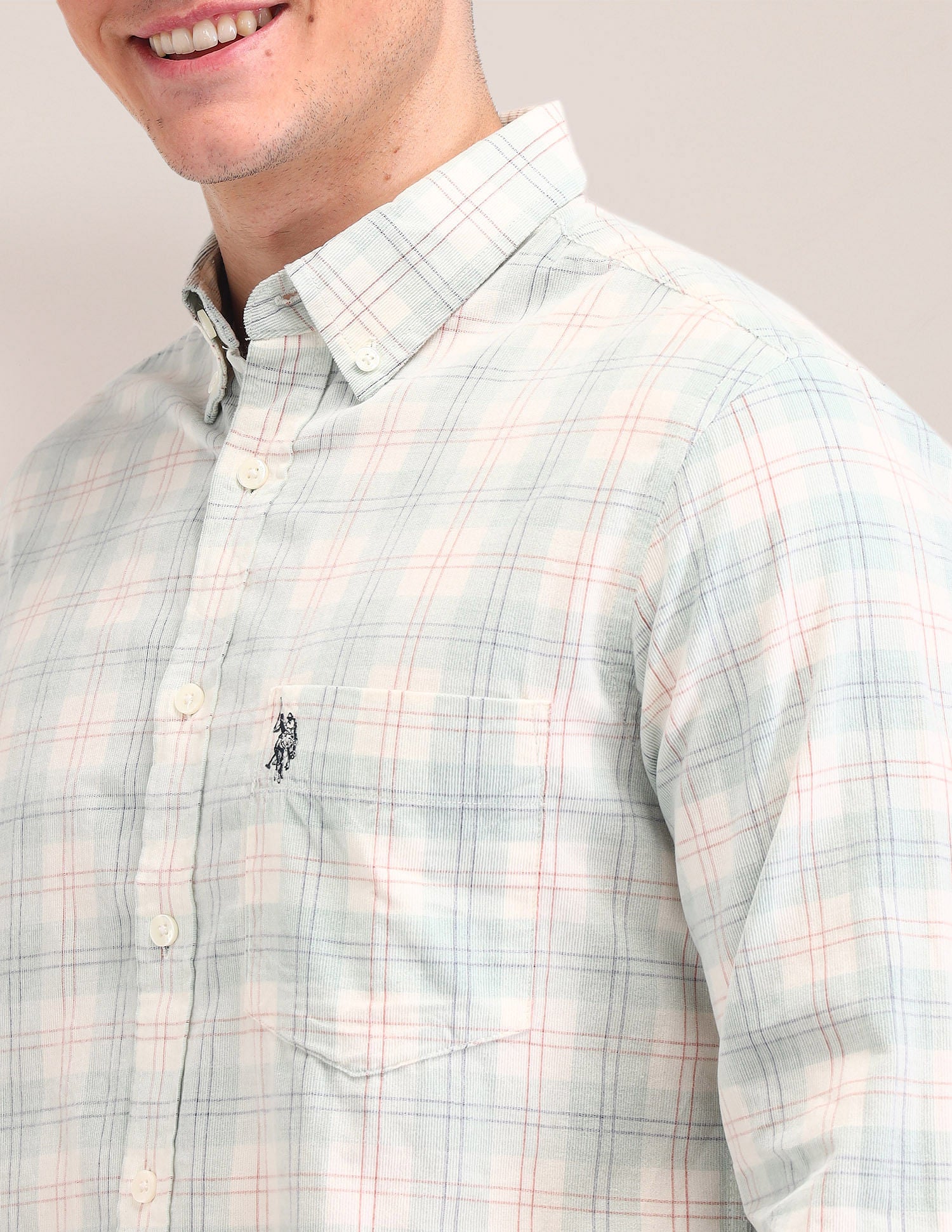 Tailored Fit Button Down Shirt Light Green - U.S. Polo Assn. India | Large