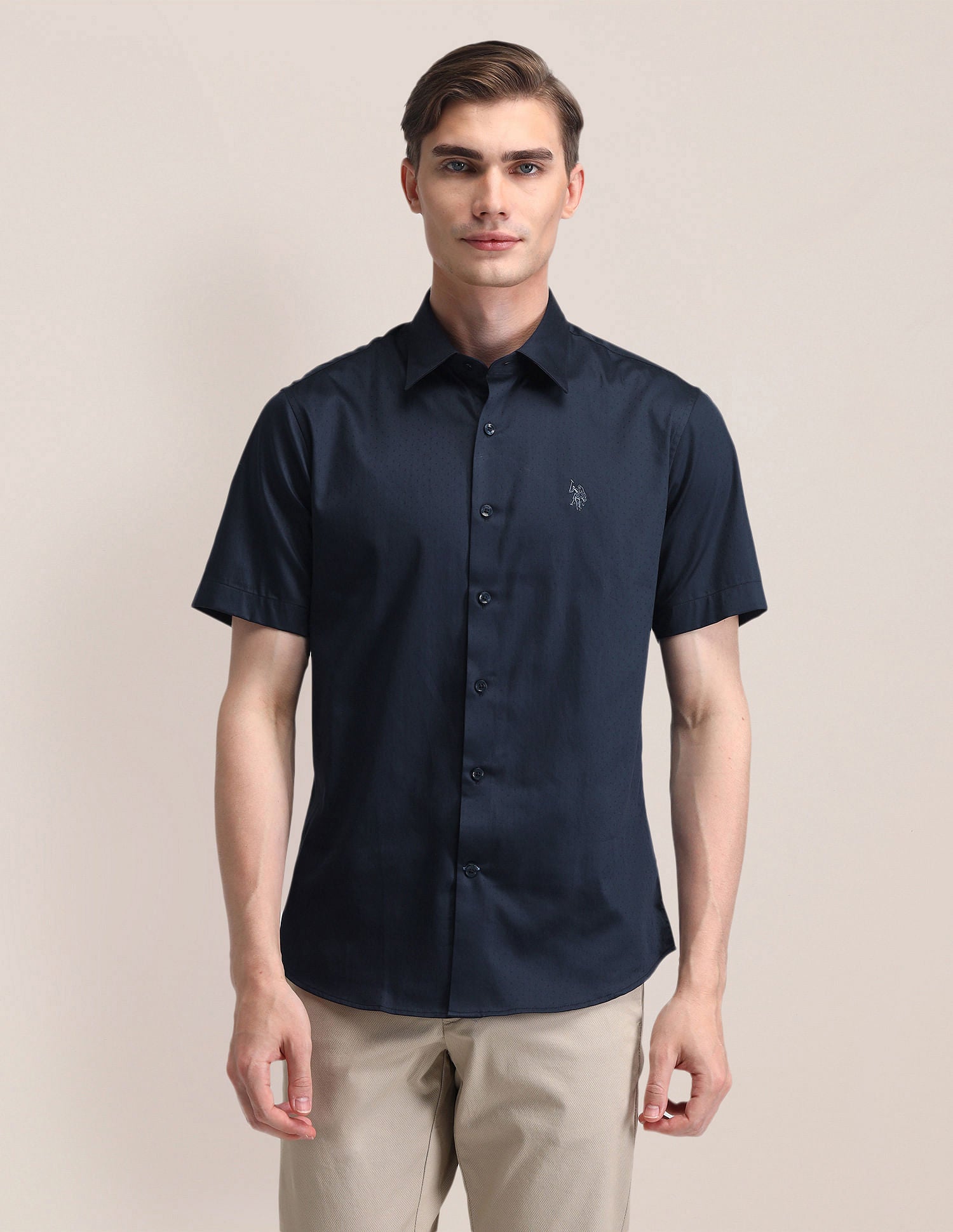 Tailored Fit Satin Shirt NAVY BLUE - U.S. POLO ASSN. | Large