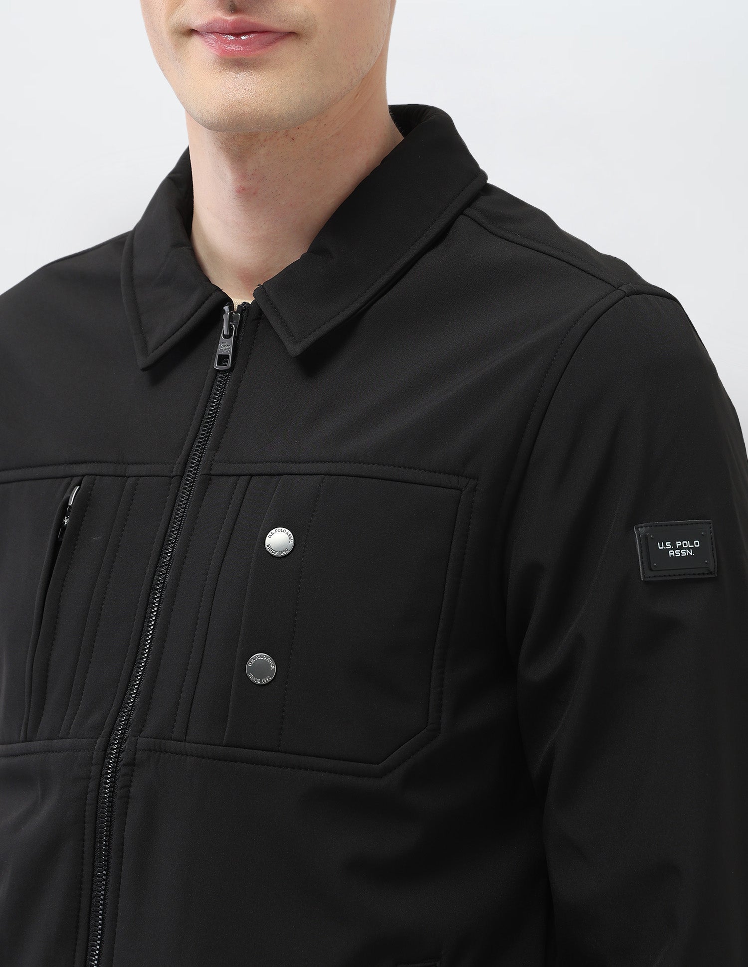 Solid Regular Fit Jacket Black - U.S. Polo Assn. India | Large