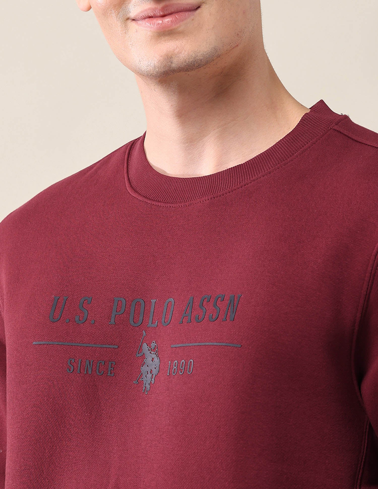 Brand Printed Crew Neck Sweatshirt Maroon - U.S. POLO ASSN. | Large