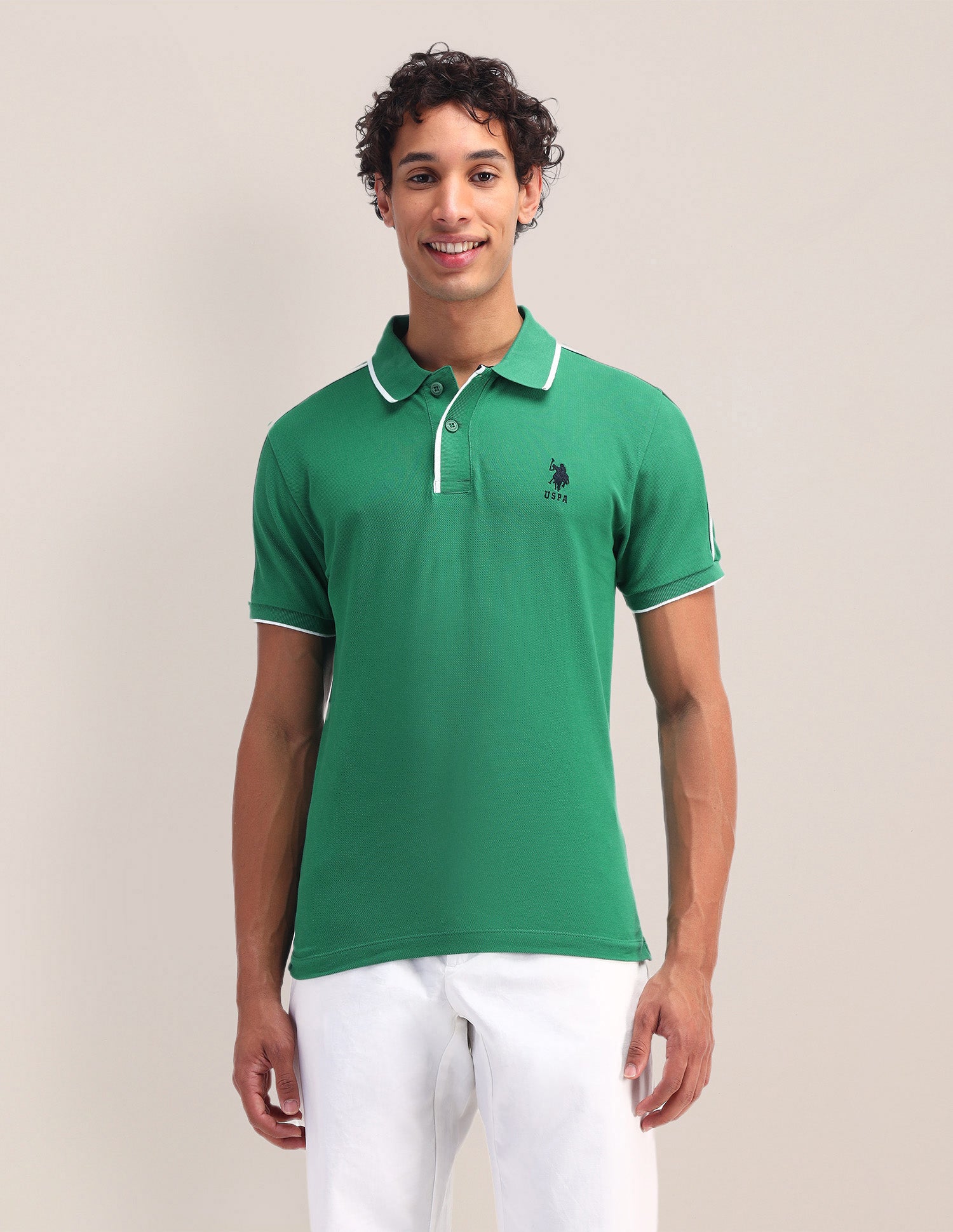 Solid Pattern Slim Fit Polo Shirt Green - U.S. Polo Assn. India | Large