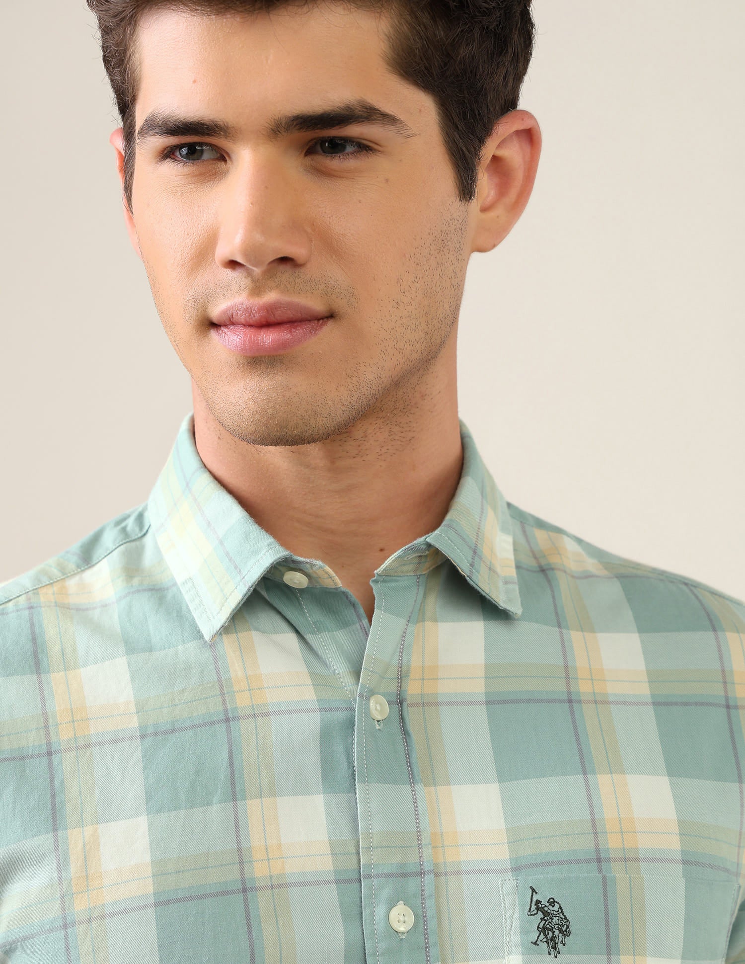 Twill Grid Tattersall Checked Shirt Green - U.S. Polo Assn. India | Large