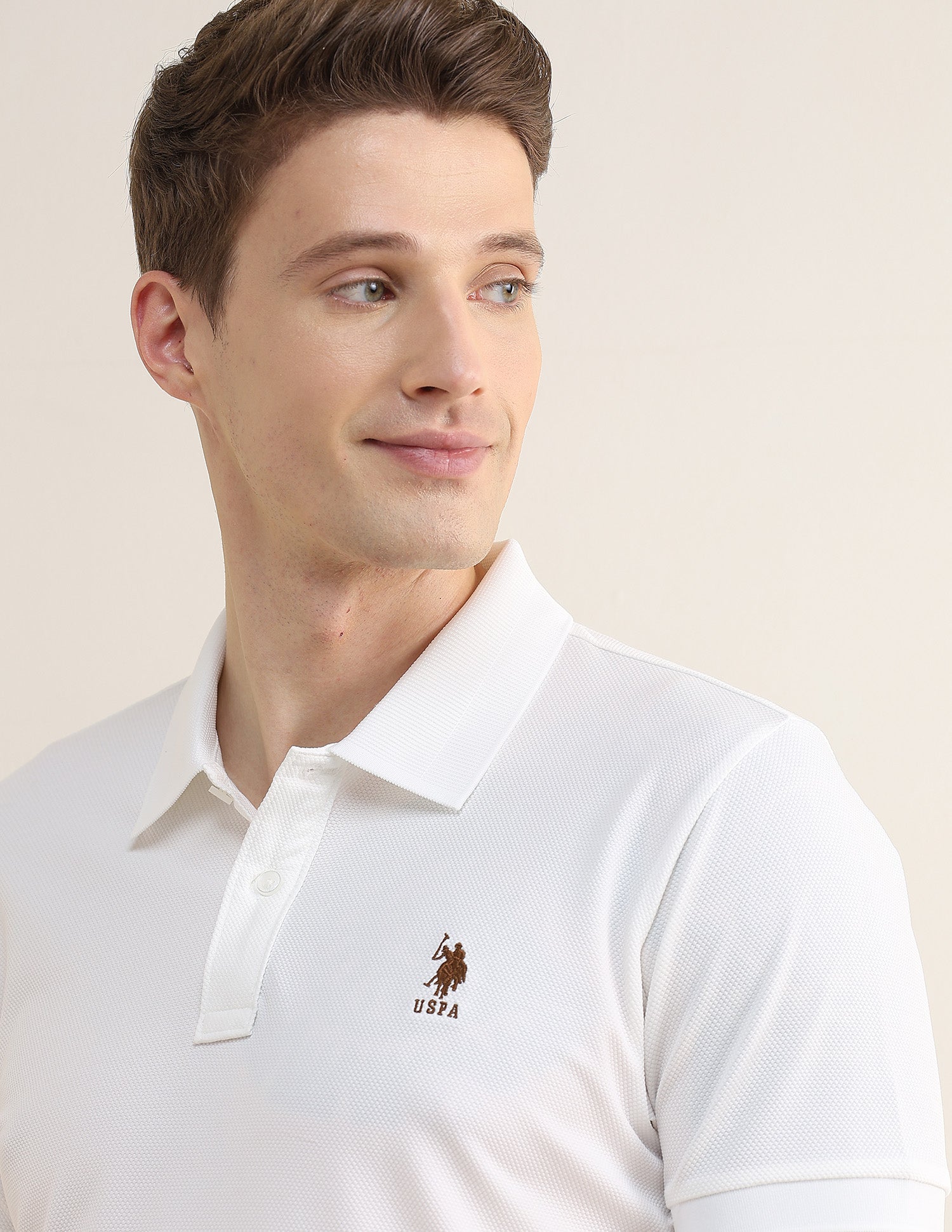 Solid Slim Fit Polo Shirt Off White - U.S. Polo Assn. India | Large