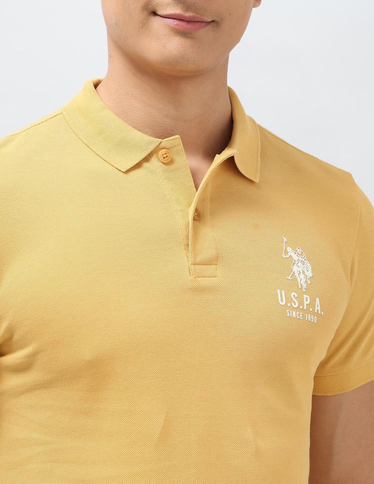 Pure Cotton Muscle Fit Polo Shirt Yellow - U.S. Polo Assn. India | Large